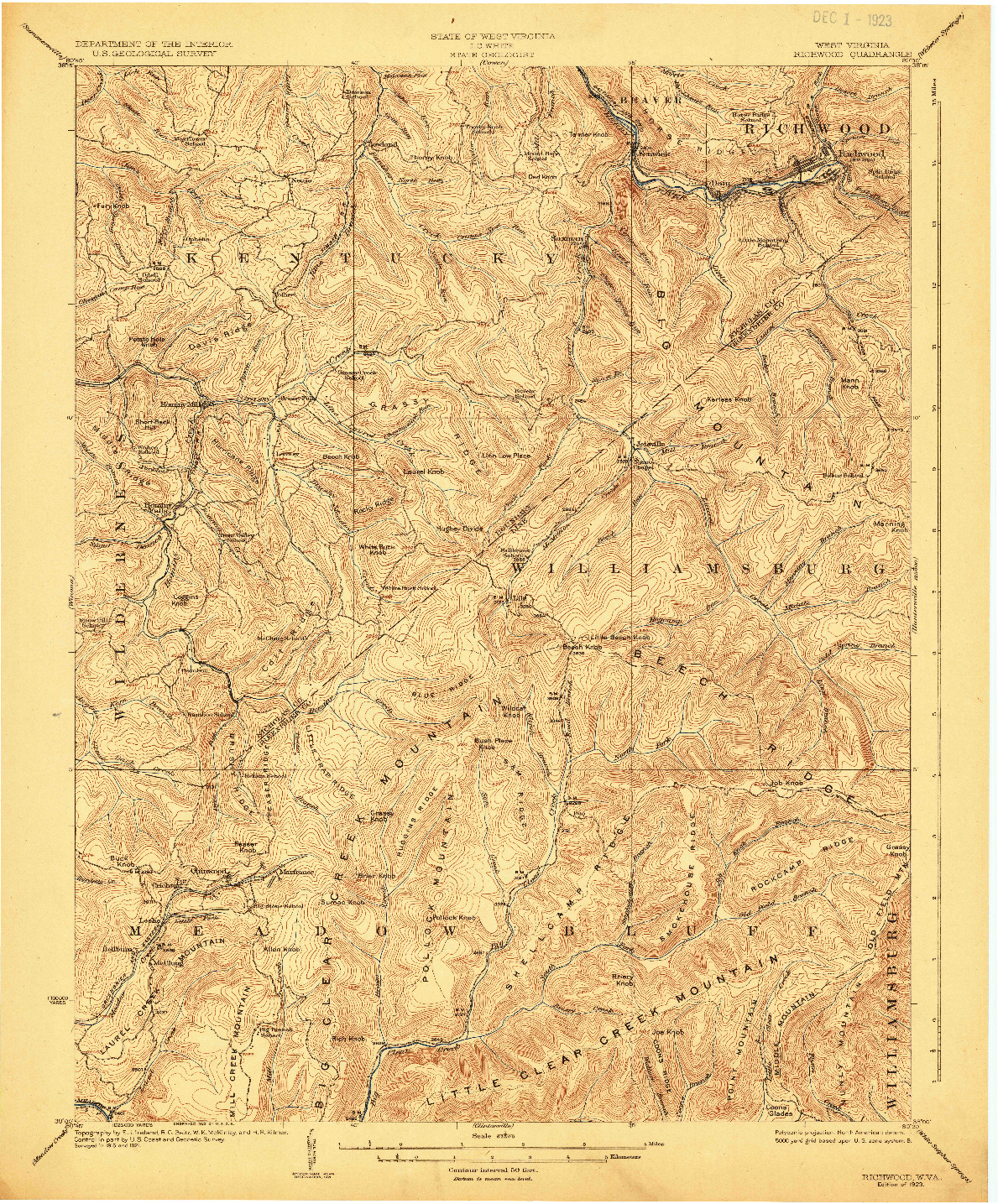 USGS 1:62500-SCALE QUADRANGLE FOR RICHWOOD, WV 1923
