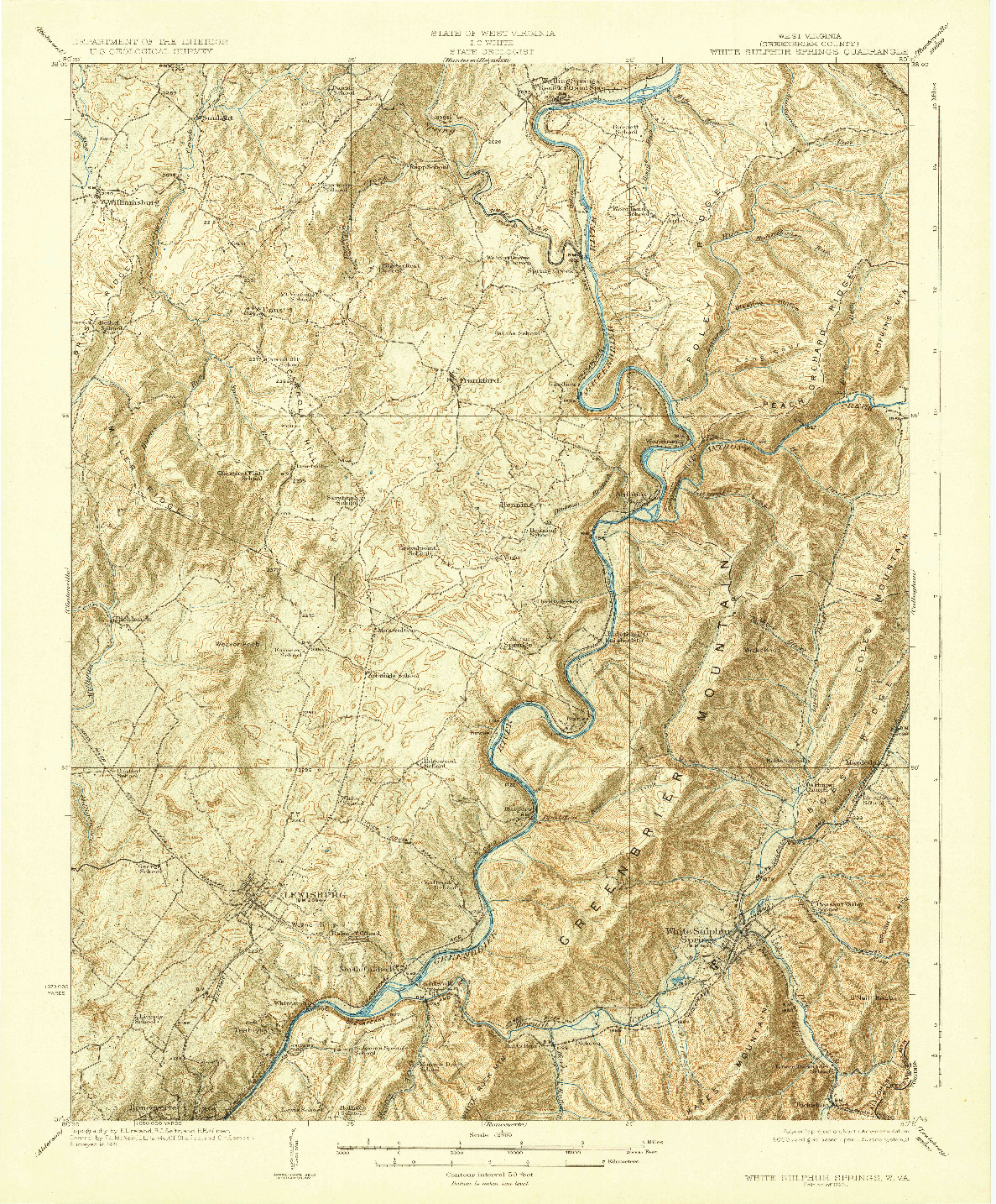USGS 1:62500-SCALE QUADRANGLE FOR WHITE SULPHUR SPRINGS, WV 1923