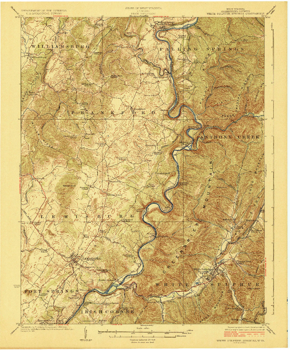 USGS 1:62500-SCALE QUADRANGLE FOR WHITE SULPHUR SPRINGS, WV 1923