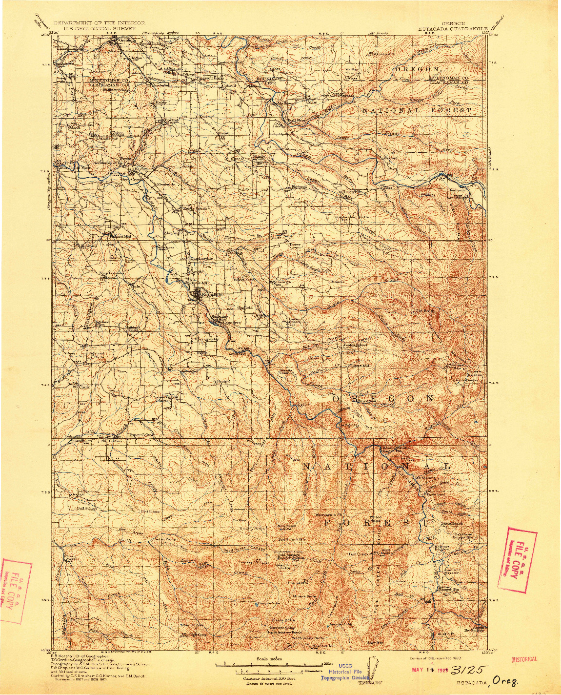 USGS 1:125000-SCALE QUADRANGLE FOR ESTACADA, OR 1916