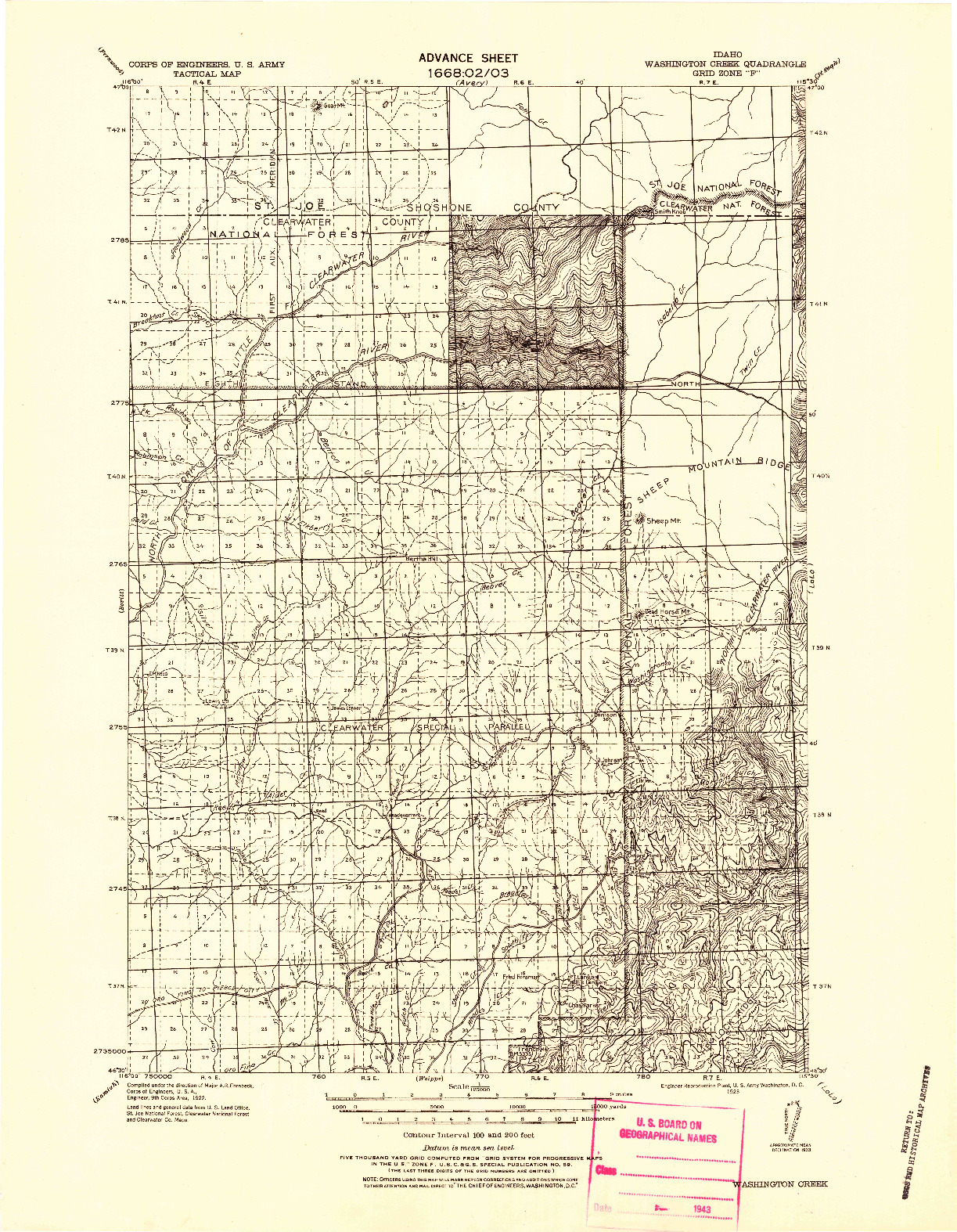 USGS 1:125000-SCALE QUADRANGLE FOR WASHINGTON CREEK, ID 1923