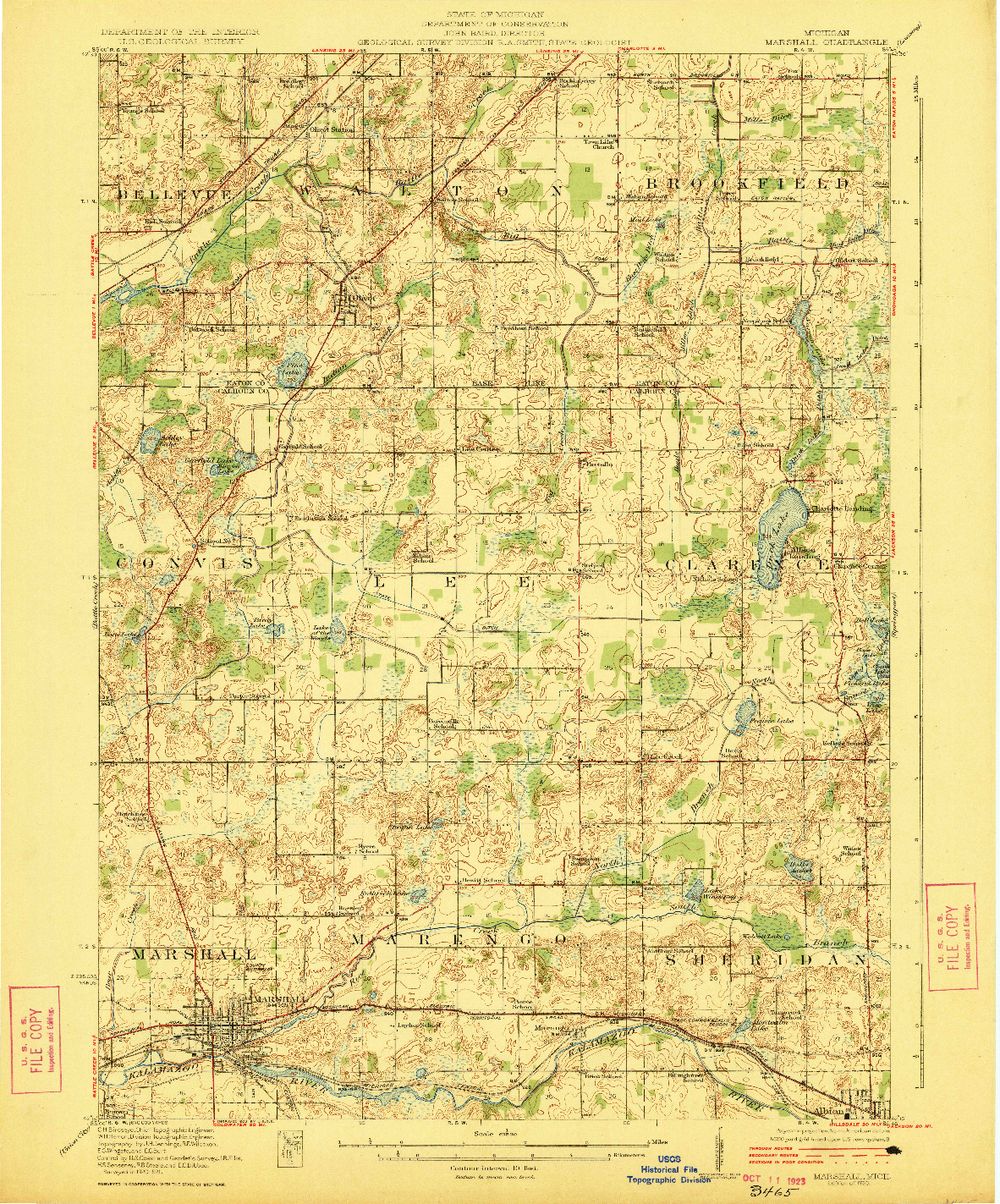 USGS 1:62500-SCALE QUADRANGLE FOR MARSHALL, MI 1923