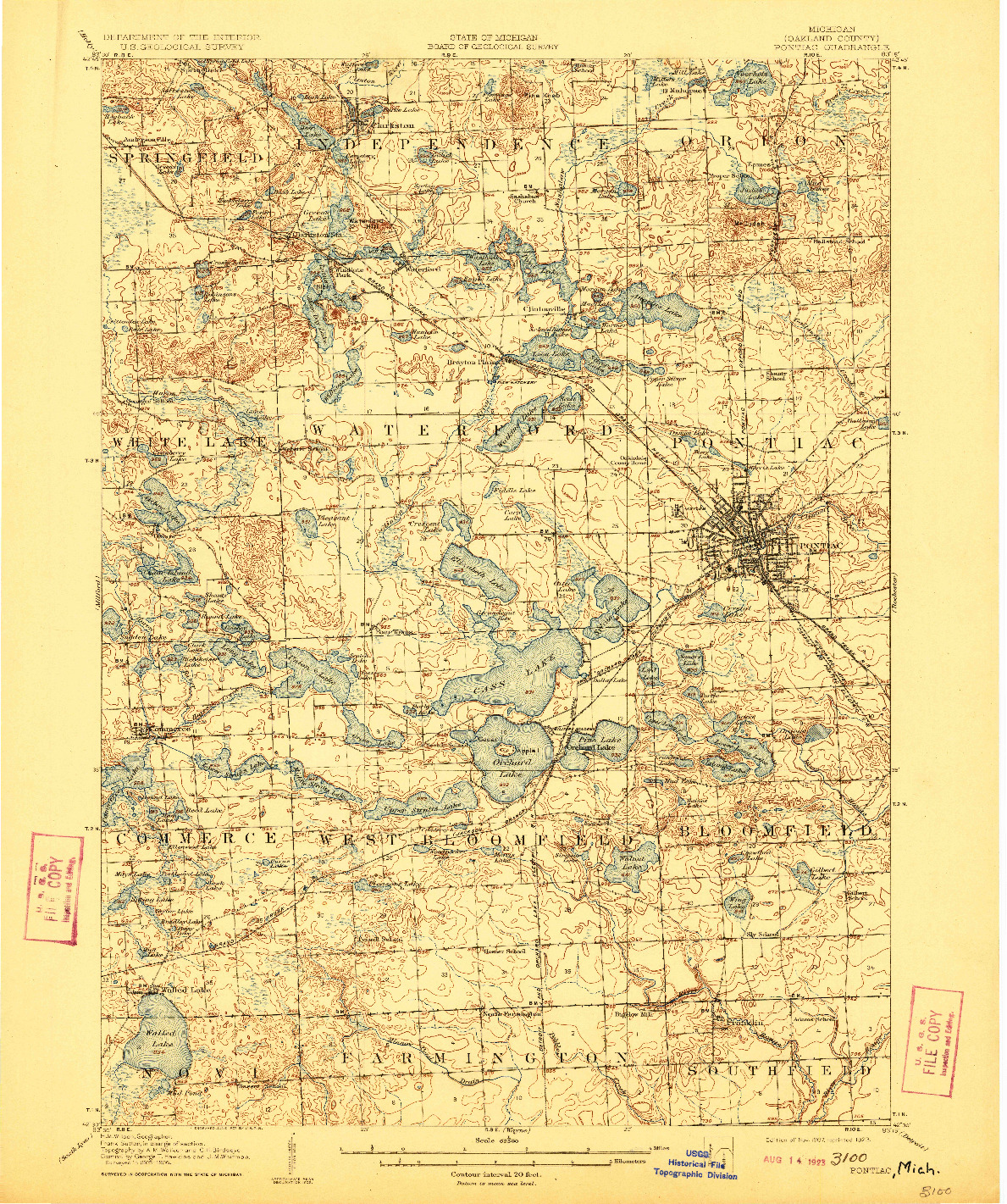 USGS 1:62500-SCALE QUADRANGLE FOR PONTIAC, MI 1907