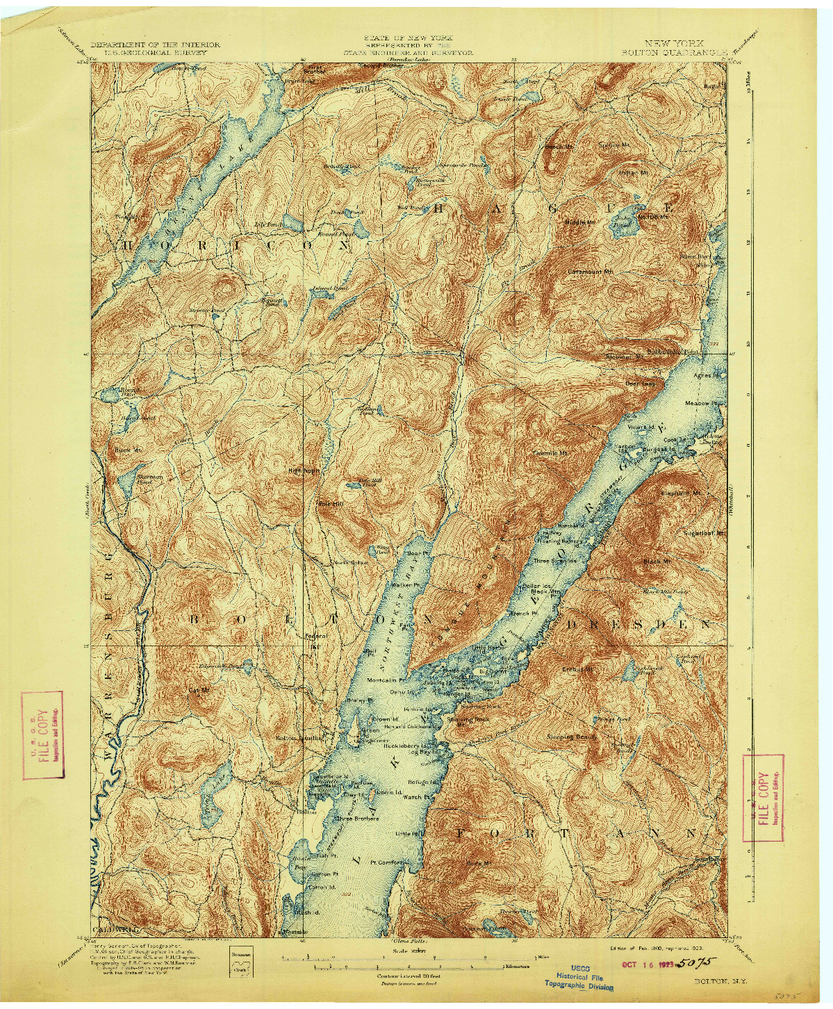 USGS 1:62500-SCALE QUADRANGLE FOR BOLTON, NY 1900