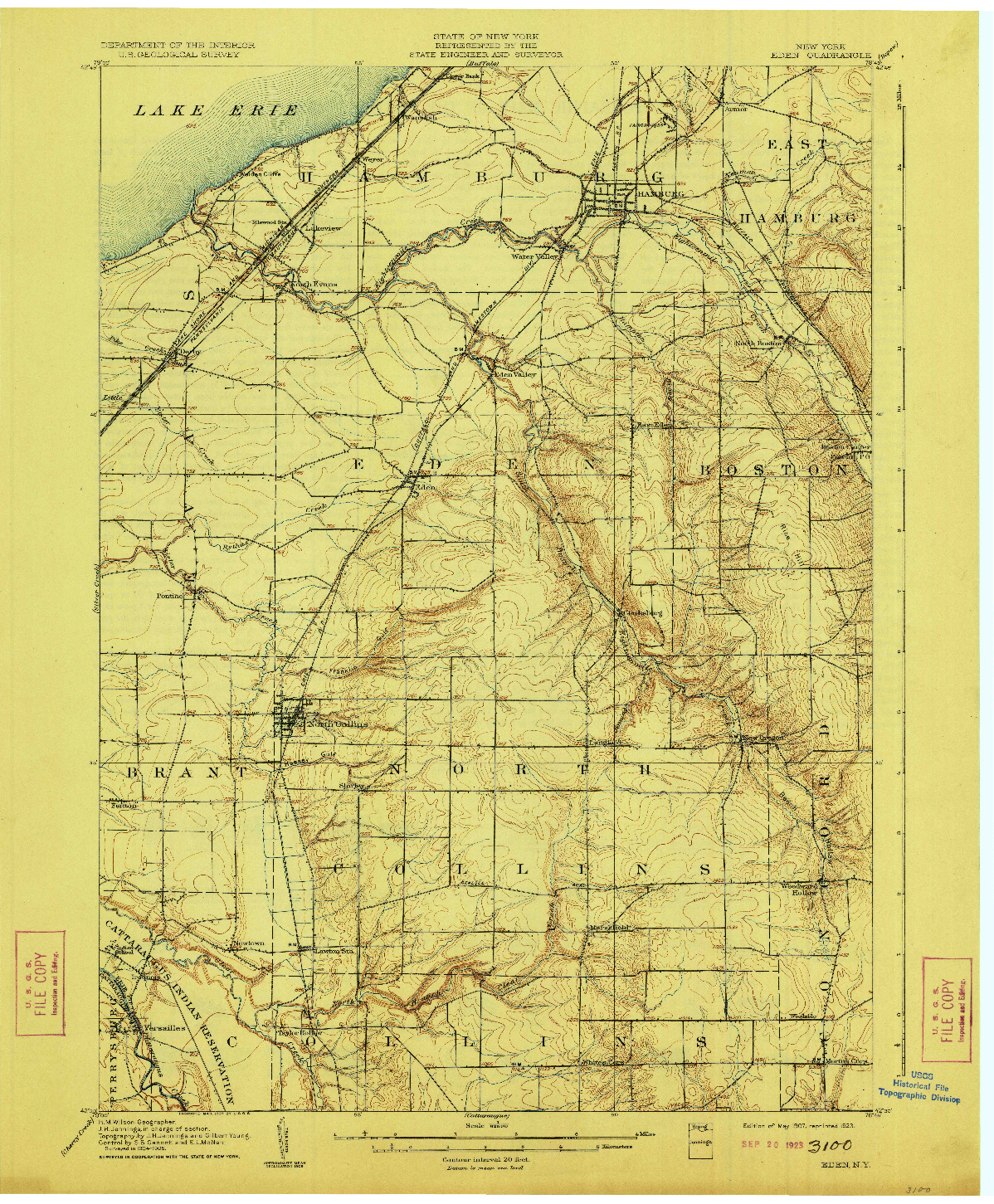 USGS 1:62500-SCALE QUADRANGLE FOR EDEN, NY 1907