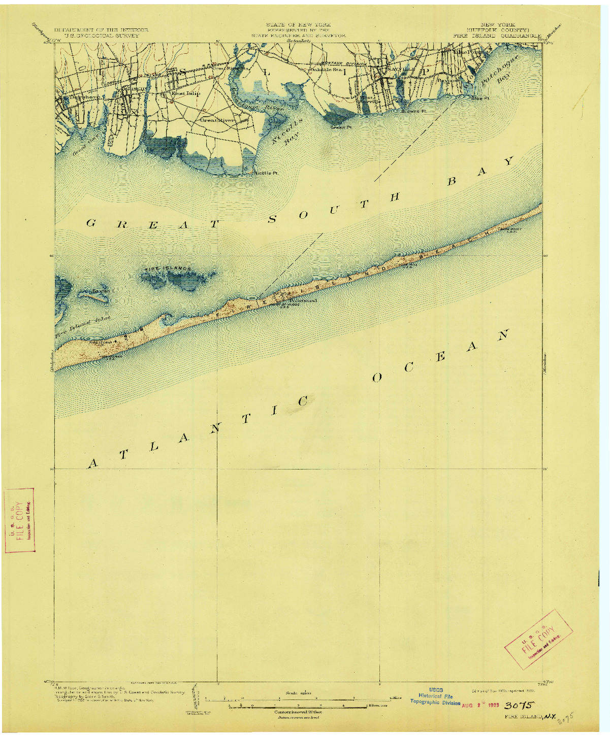 USGS 1:62500-SCALE QUADRANGLE FOR FIRE ISLAND, NY 1903