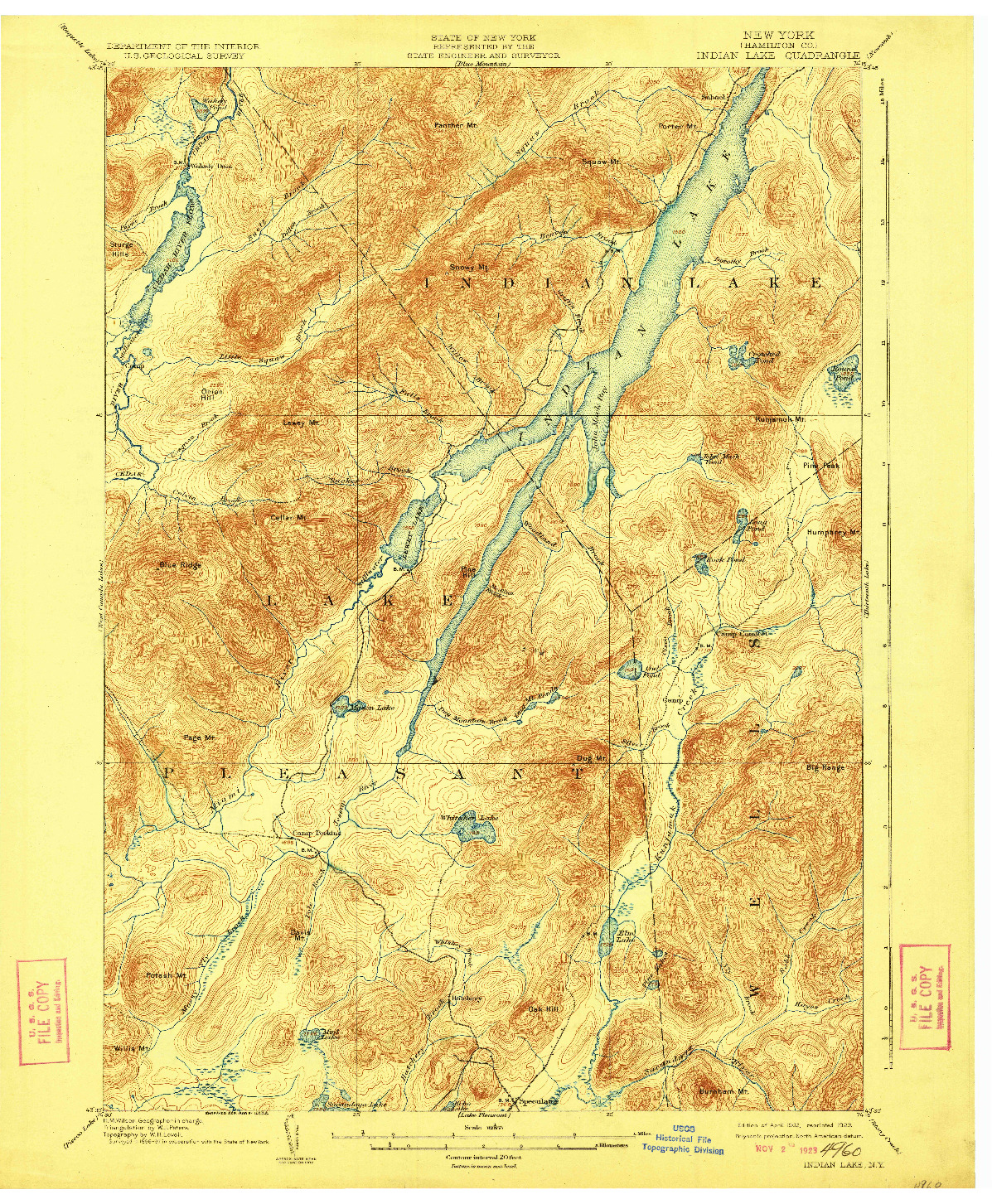 USGS 1:62500-SCALE QUADRANGLE FOR INDIAN LAKE, NY 1902