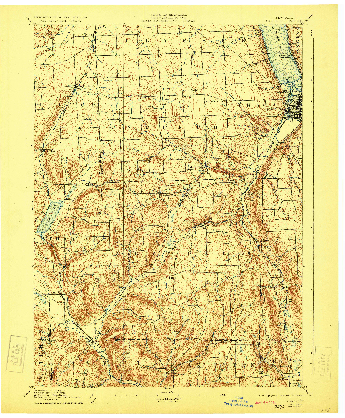 USGS 1:62500-SCALE QUADRANGLE FOR ITHACA, NY 1895