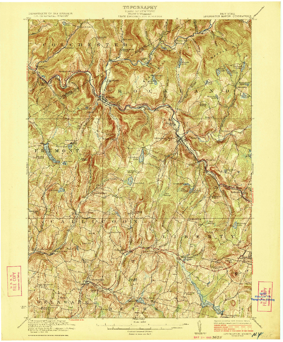 USGS 1:62500-SCALE QUADRANGLE FOR LIVINGSTON MANOR, NY 1923