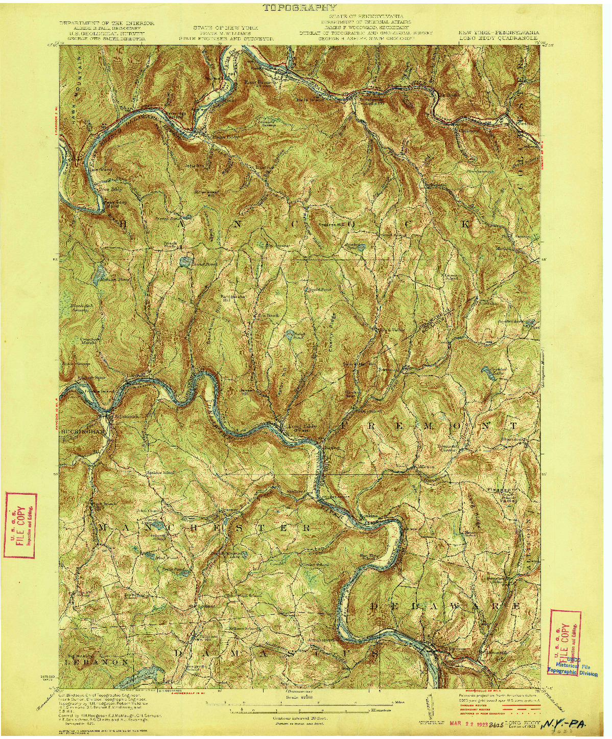 USGS 1:62500-SCALE QUADRANGLE FOR LONG EDDY, NY 1923