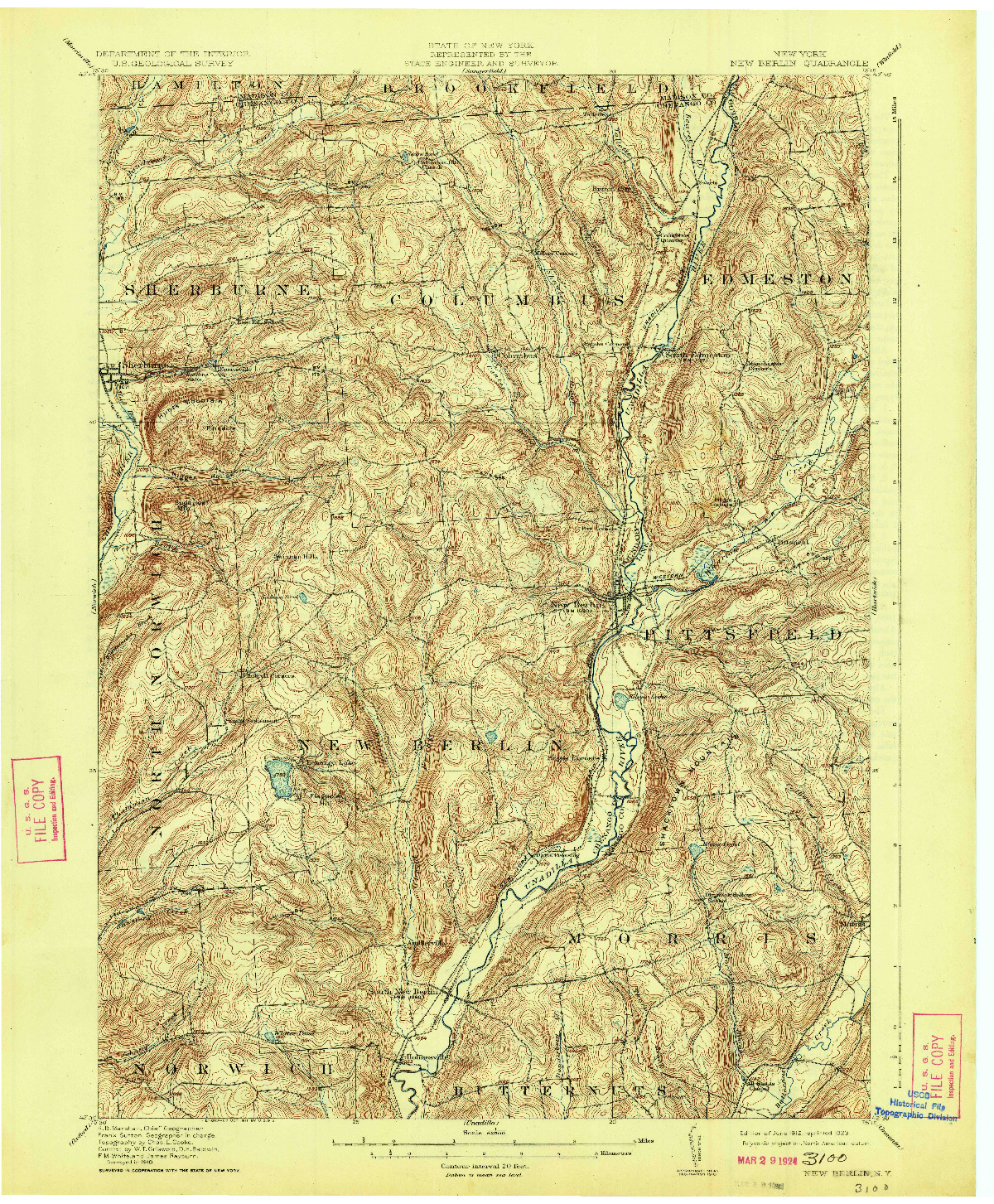 USGS 1:62500-SCALE QUADRANGLE FOR NEW BERLIN, NY 1912