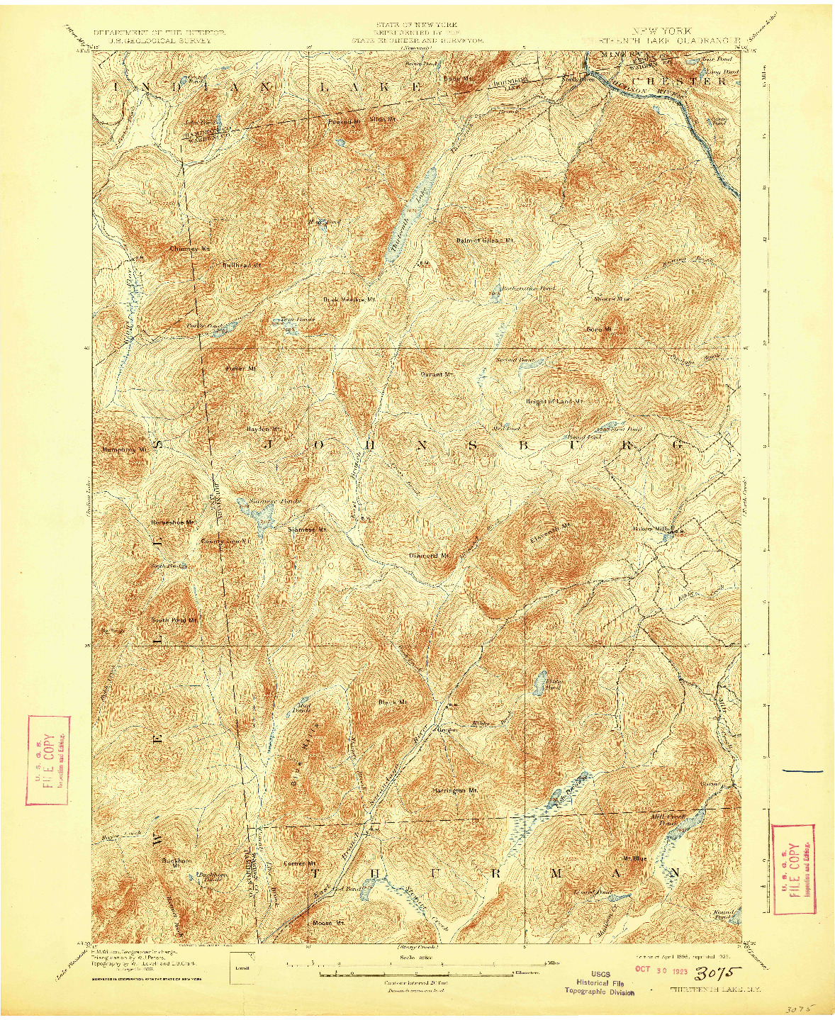 USGS 1:62500-SCALE QUADRANGLE FOR THIRTEENTH LAKE, NY 1898