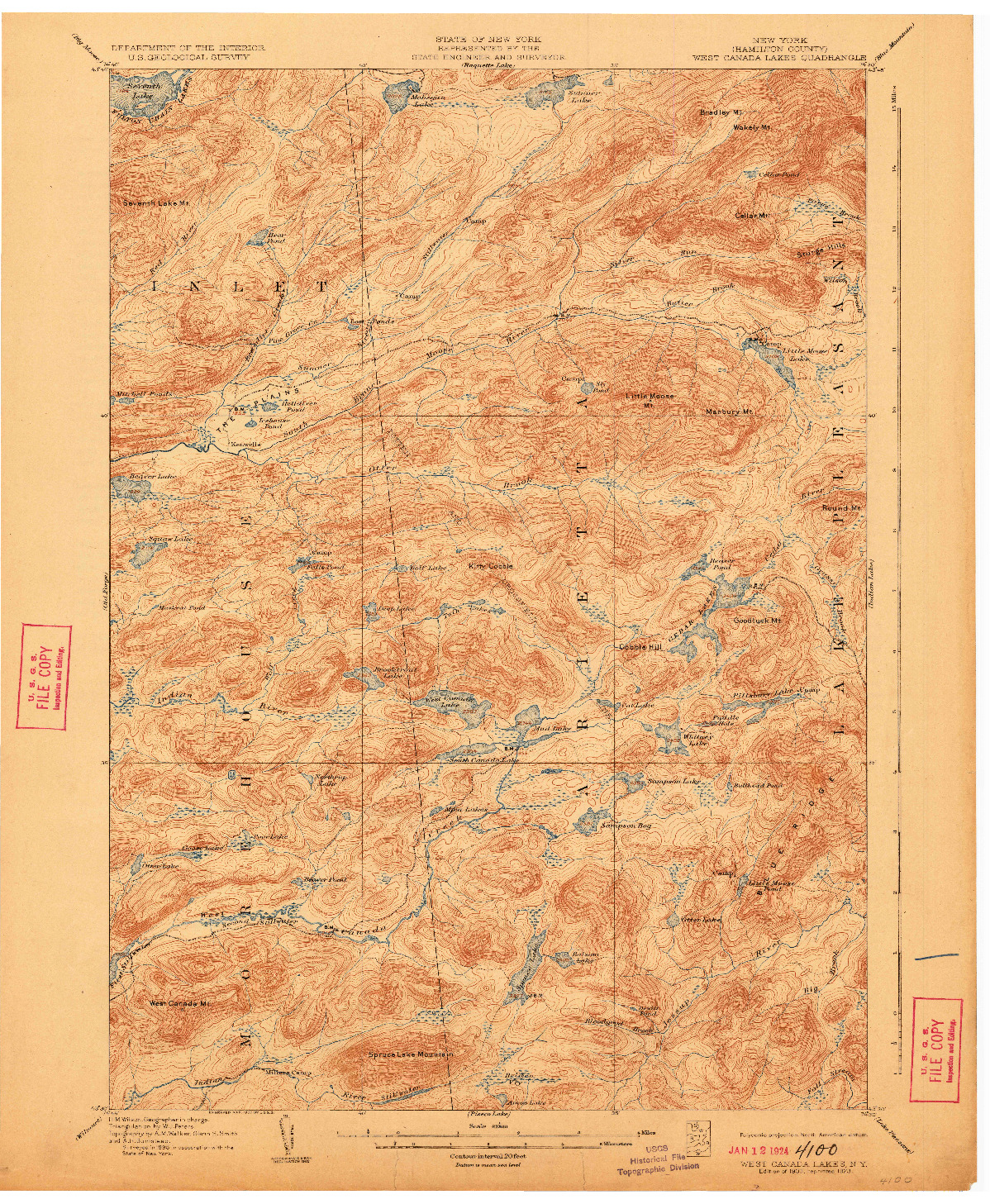 USGS 1:62500-SCALE QUADRANGLE FOR WEST CANADA LAKES, NY 1903