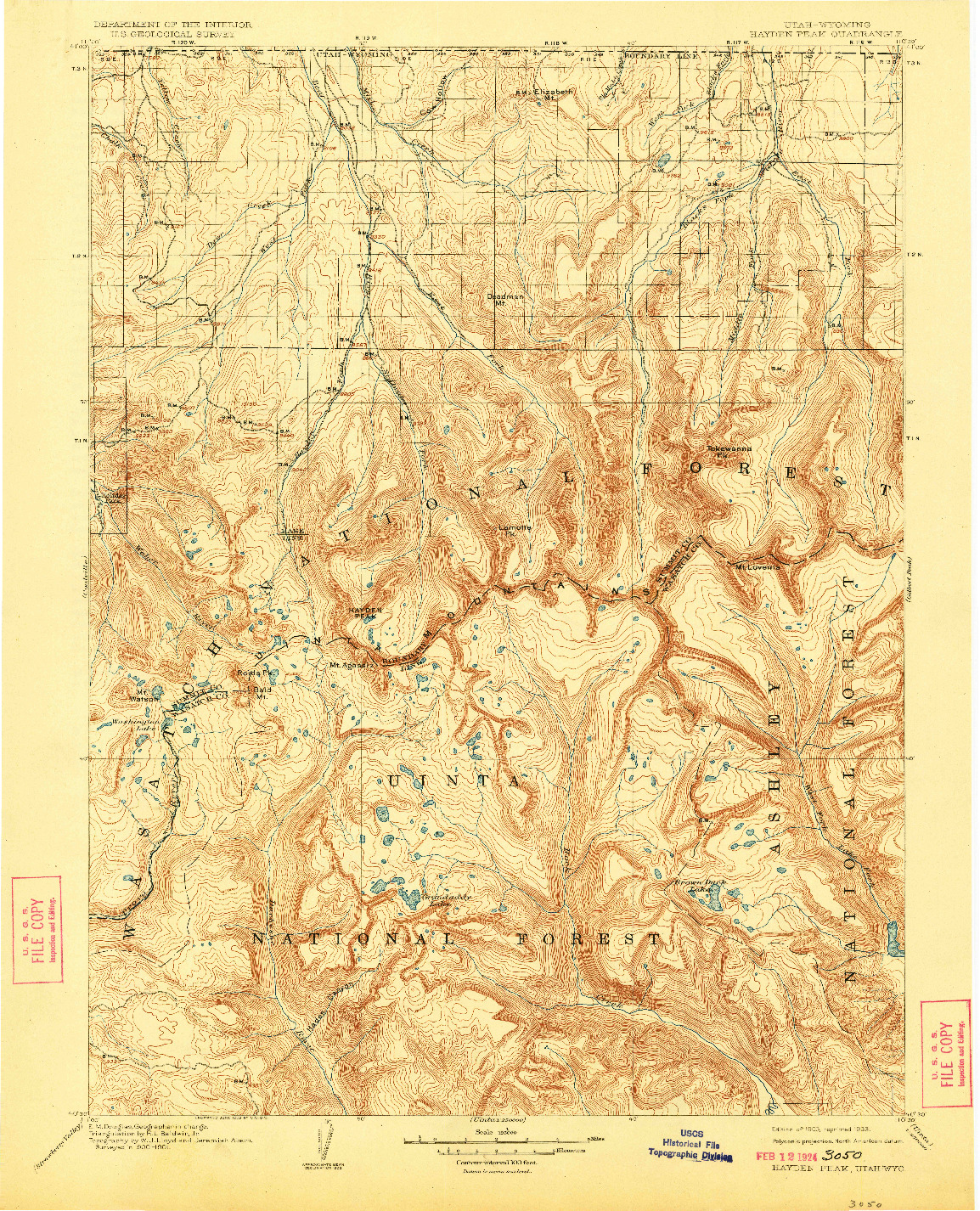 USGS 1:125000-SCALE QUADRANGLE FOR HAYDEN PEAK, UT 1903