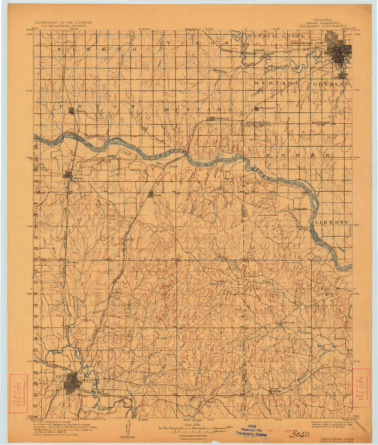 USGS 1:125000-SCALE QUADRANGLE FOR CHICKASHA, OK 1904