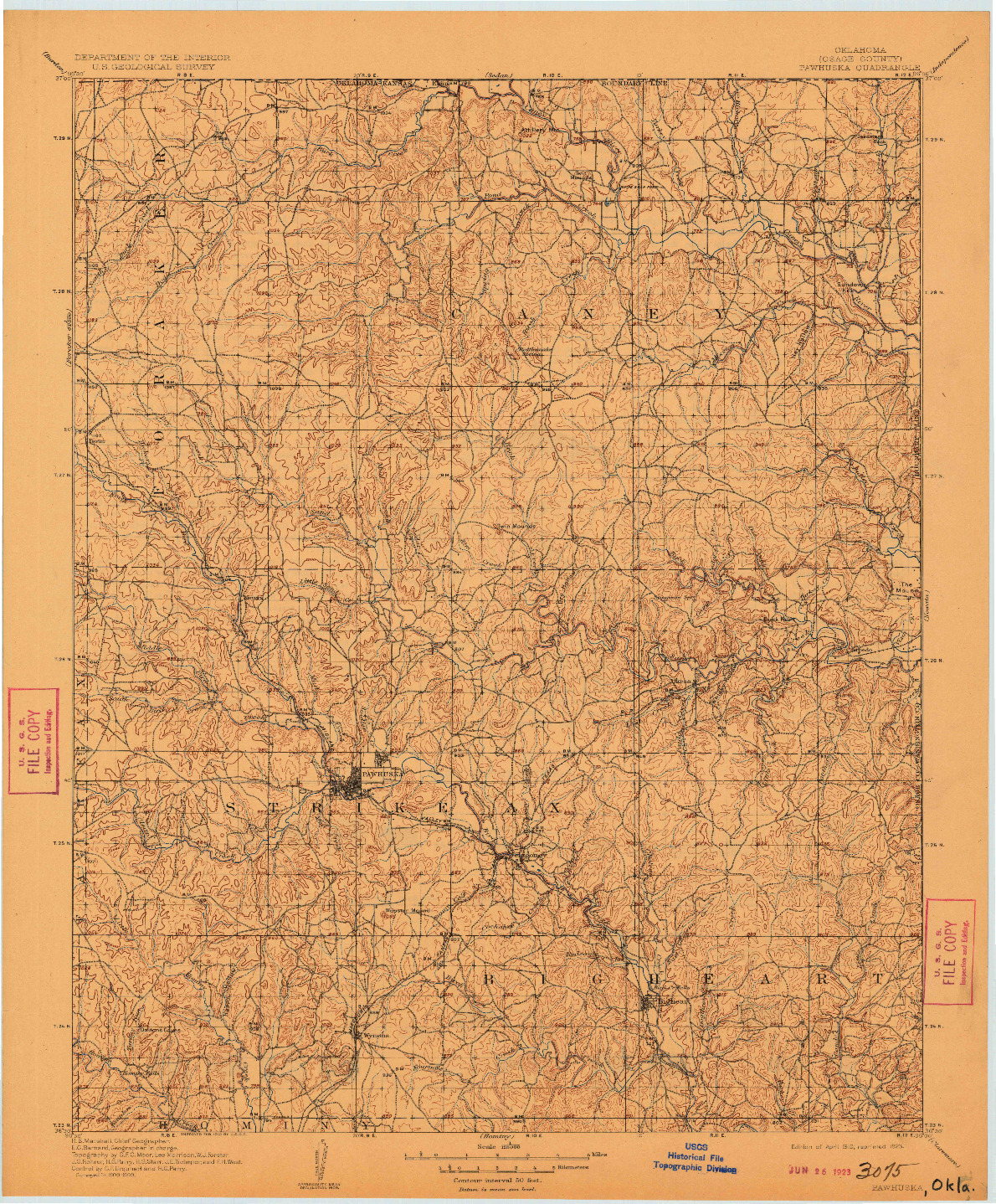 USGS 1:125000-SCALE QUADRANGLE FOR PAWHUSKA, OK 1910