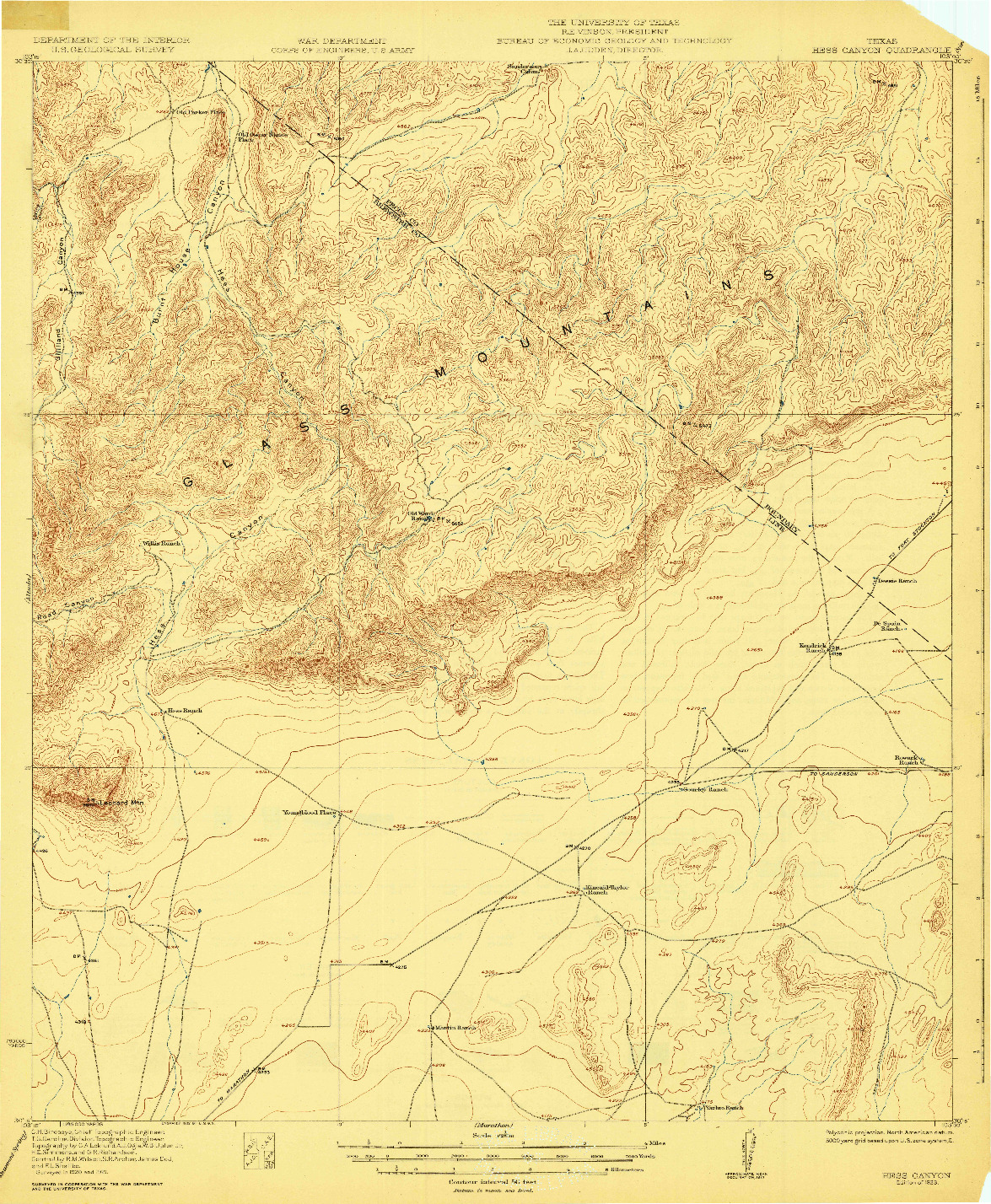 USGS 1:62500-SCALE QUADRANGLE FOR HESS CANYON, TX 1923