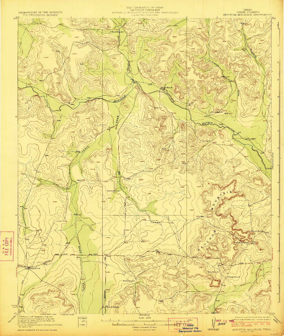 USGS 1:62500-SCALE QUADRANGLE FOR KETCHUM MOUNTAIN, TX 1923