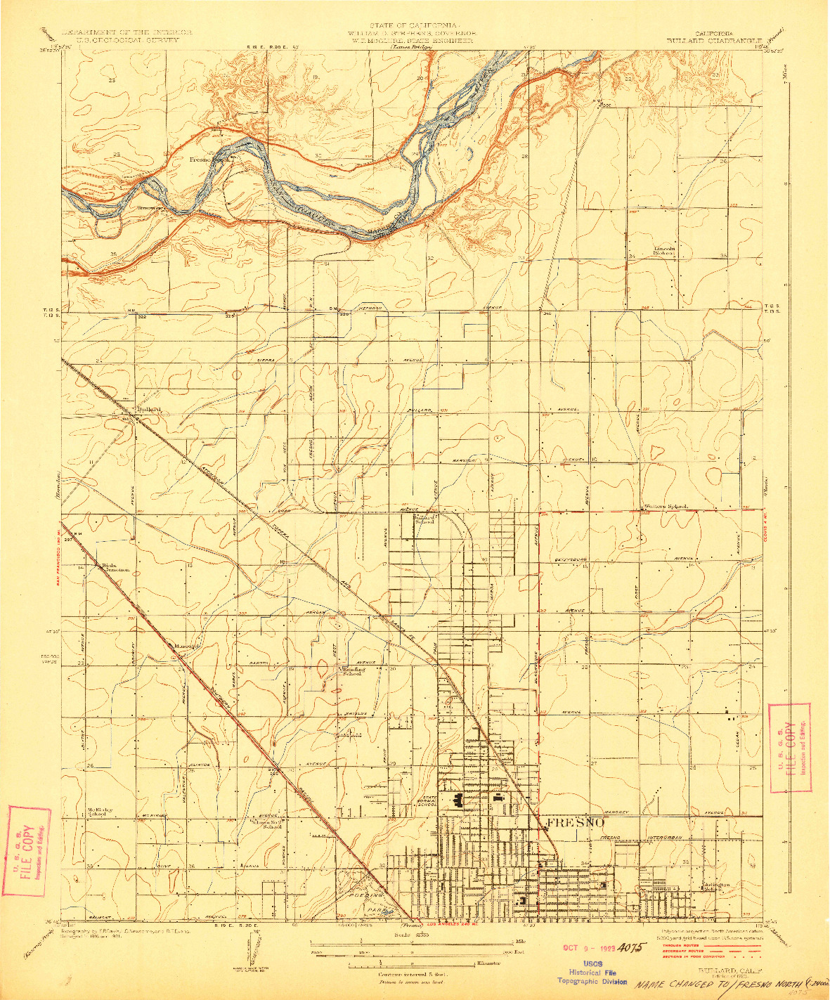 USGS 1:31680-SCALE QUADRANGLE FOR BULLARD, CA 1923