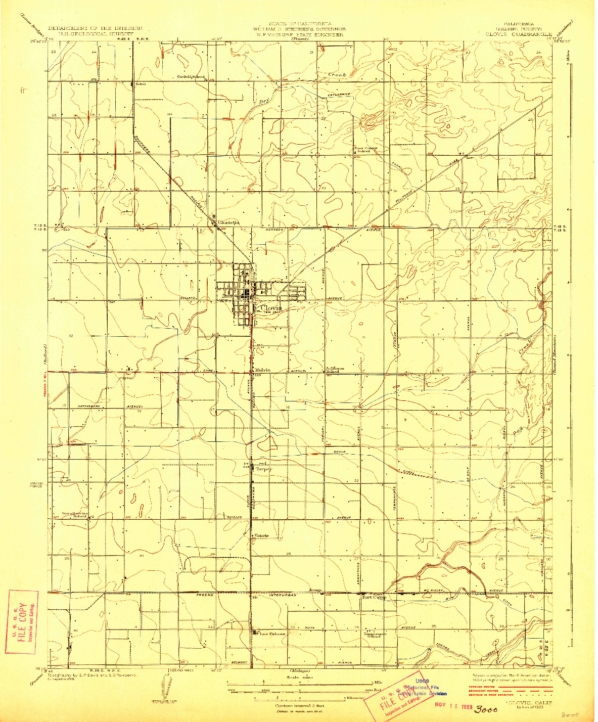USGS 1:31680-SCALE QUADRANGLE FOR CLOVIS, CA 1923
