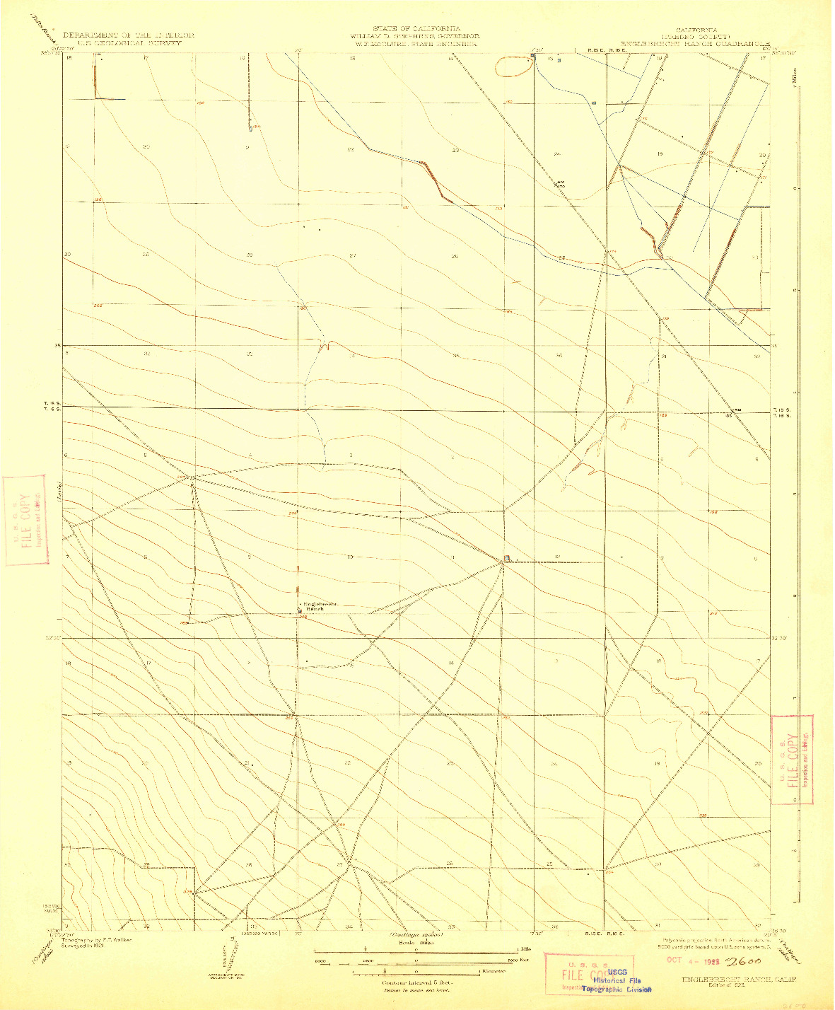 USGS 1:31680-SCALE QUADRANGLE FOR ENGLEBRECHT RANCH, CA 1923