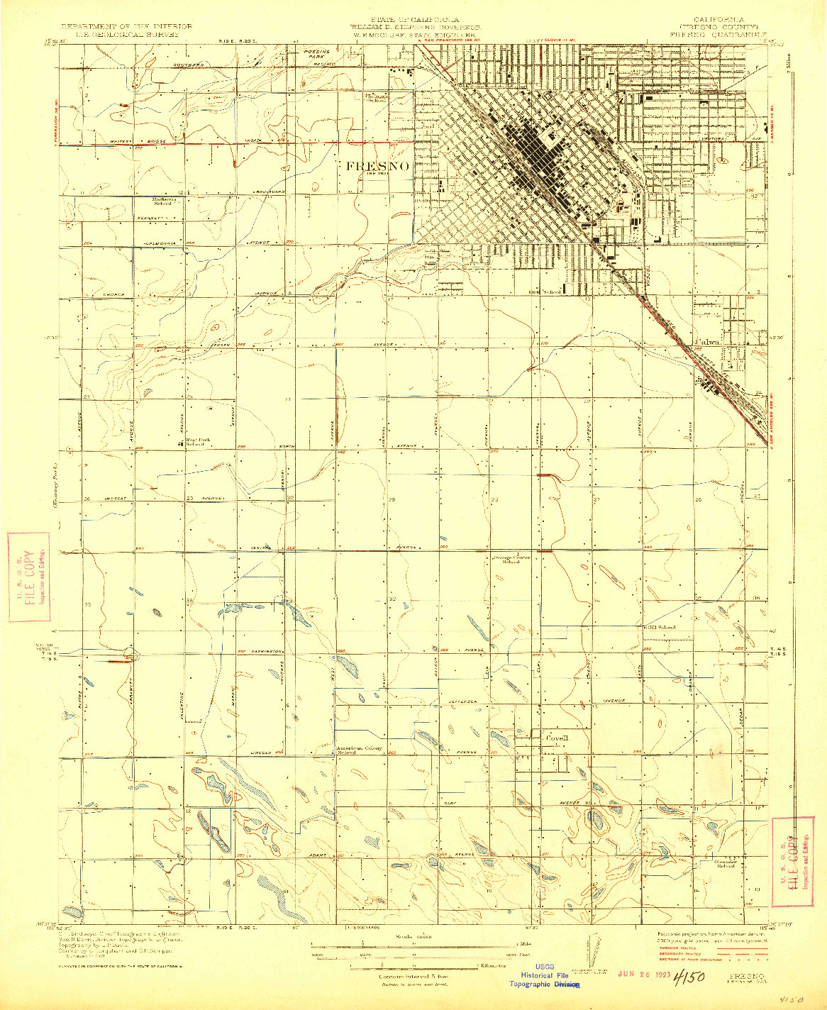 USGS 1:31680-SCALE QUADRANGLE FOR FRESNO, CA 1923