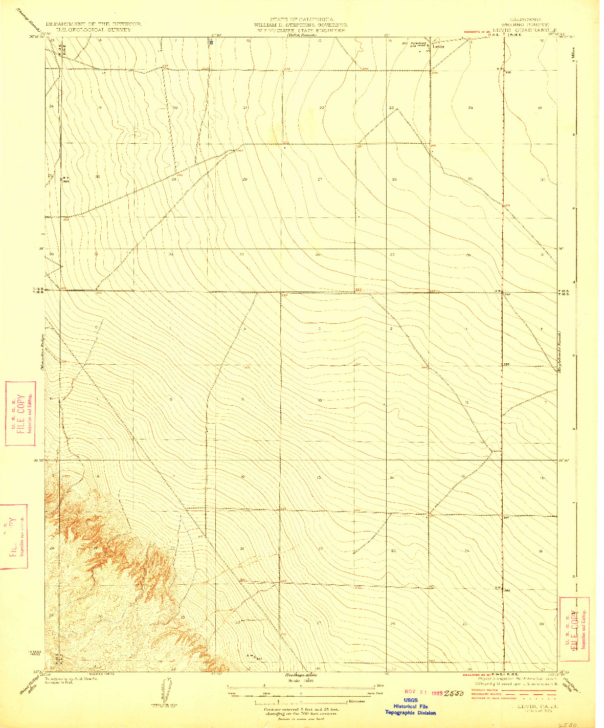 USGS 1:31680-SCALE QUADRANGLE FOR LEVIS, CA 1923