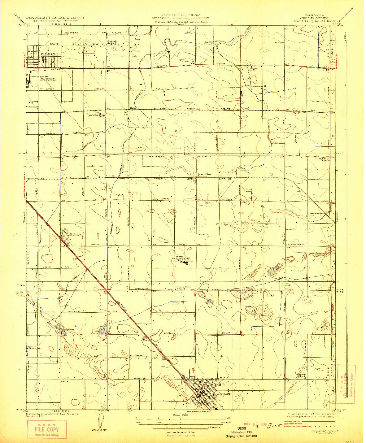 USGS 1:31680-SCALE QUADRANGLE FOR MALAGA, CA 1923