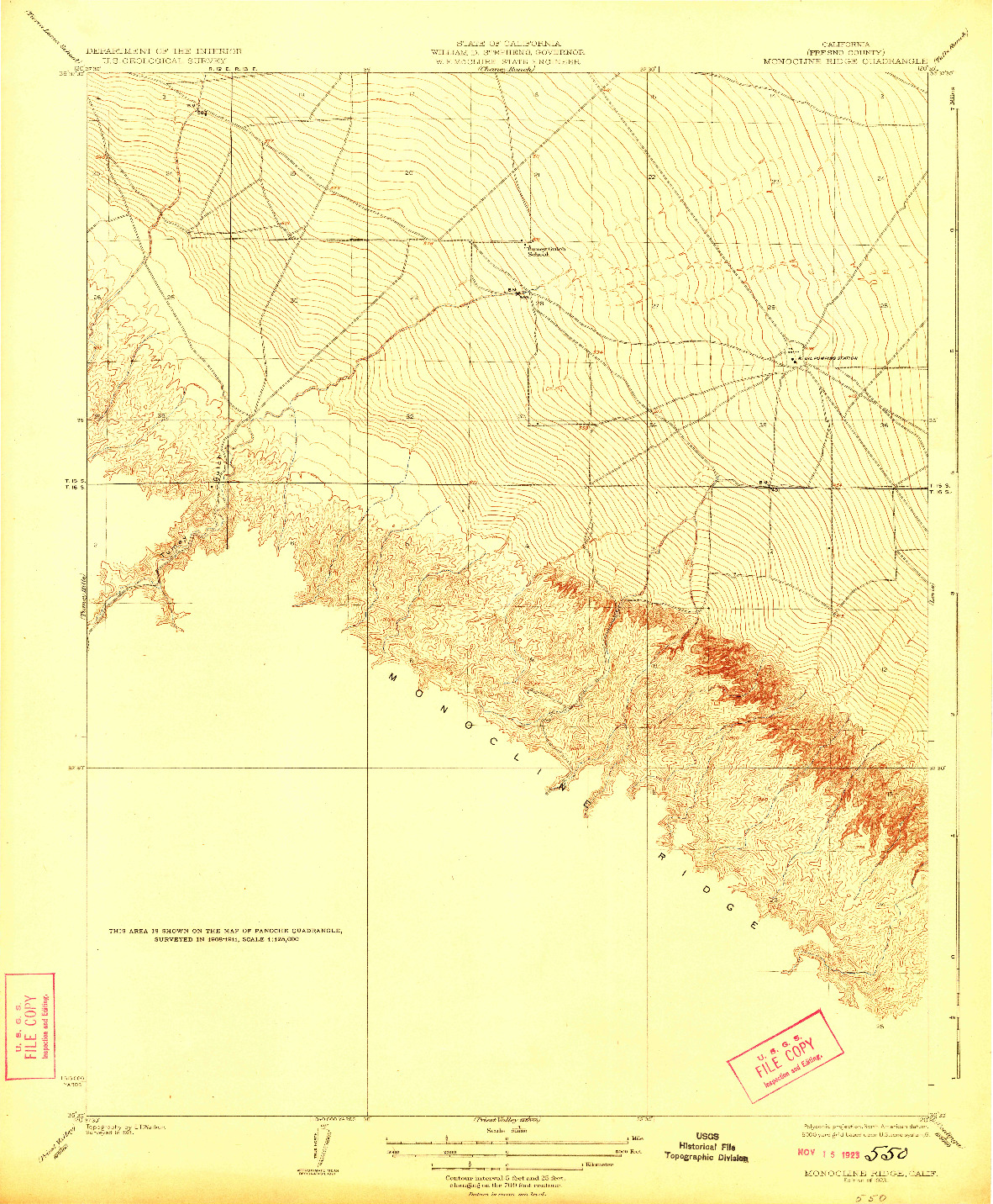 USGS 1:31680-SCALE QUADRANGLE FOR MONOCLINE RIDGE, CA 1923