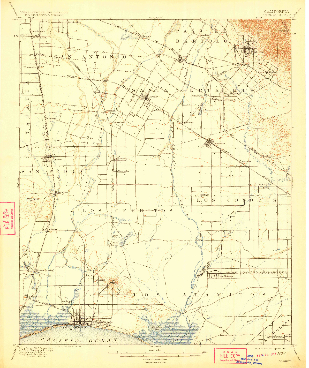 USGS 1:62500-SCALE QUADRANGLE FOR DOWNEY, CA 1902