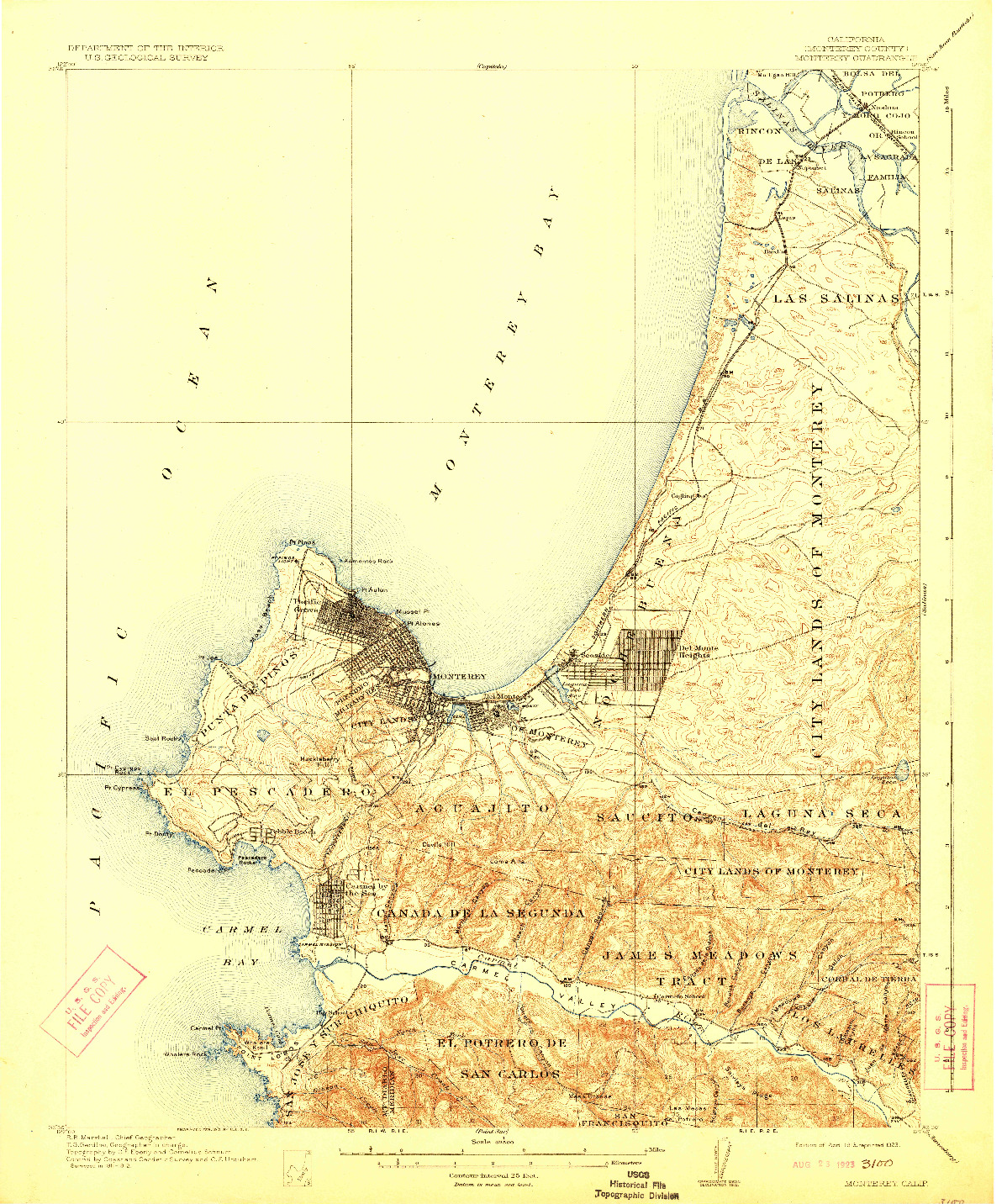 USGS 1:62500-SCALE QUADRANGLE FOR MONTEREY, CA 1913