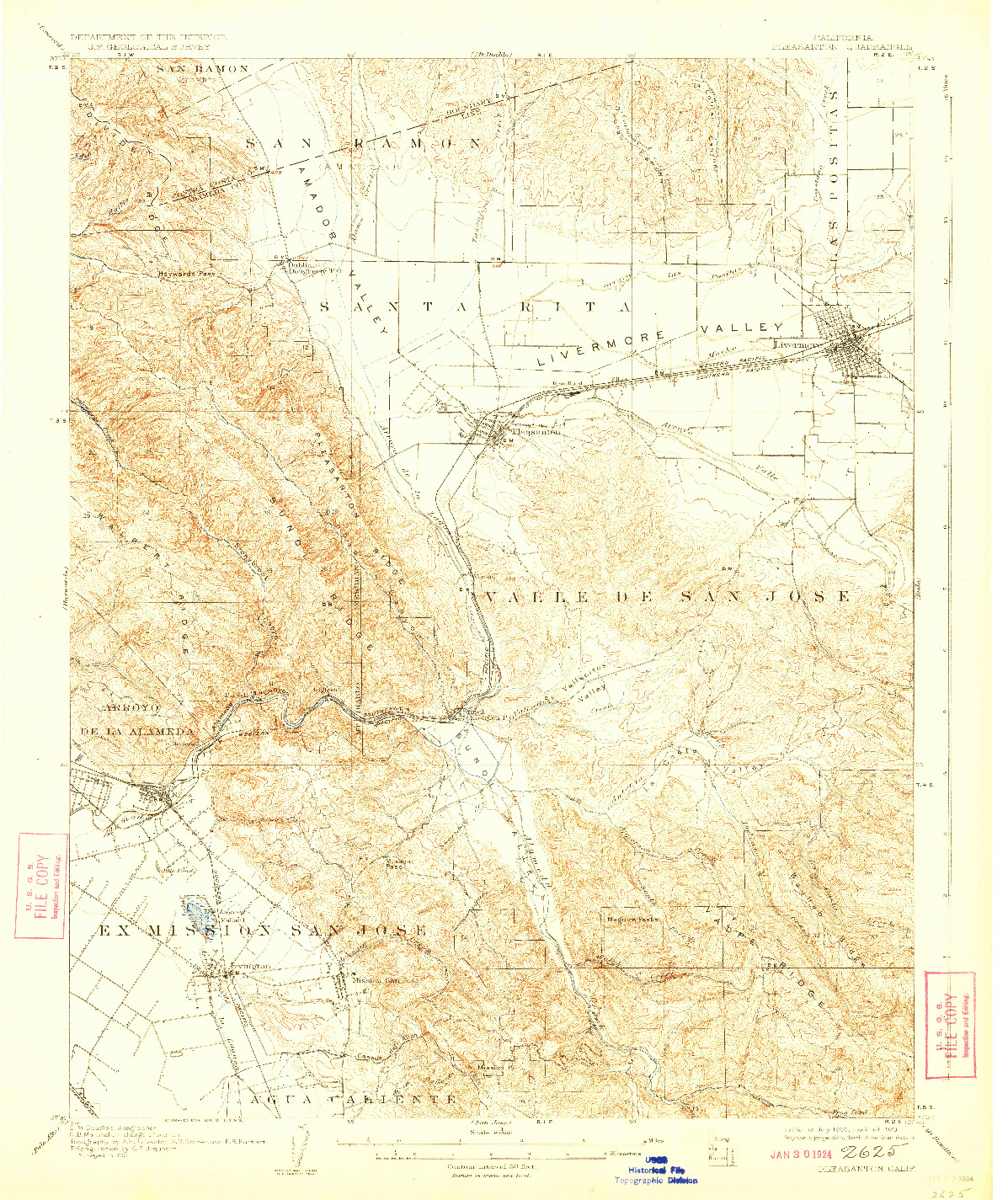 USGS 1:62500-SCALE QUADRANGLE FOR PLEASANTON, CA 1906