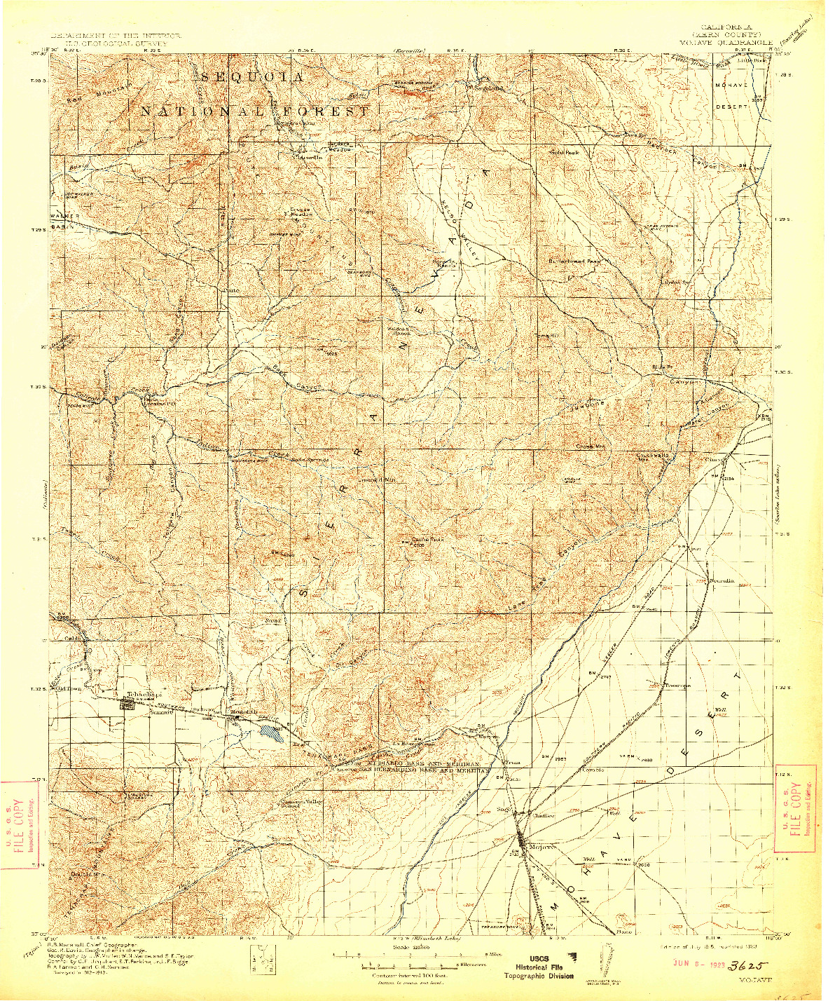 USGS 1:125000-SCALE QUADRANGLE FOR MOJAVE, CA 1915