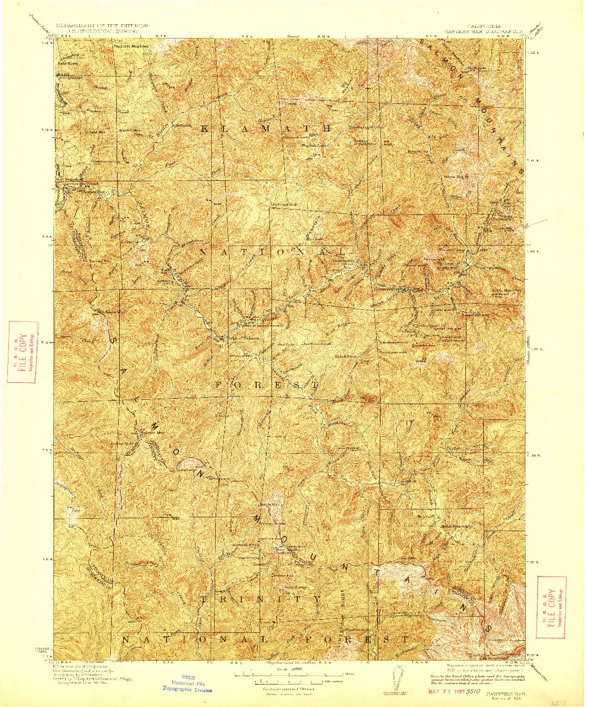 USGS 1:125000-SCALE QUADRANGLE FOR SAWYERS BAR, CA 1923