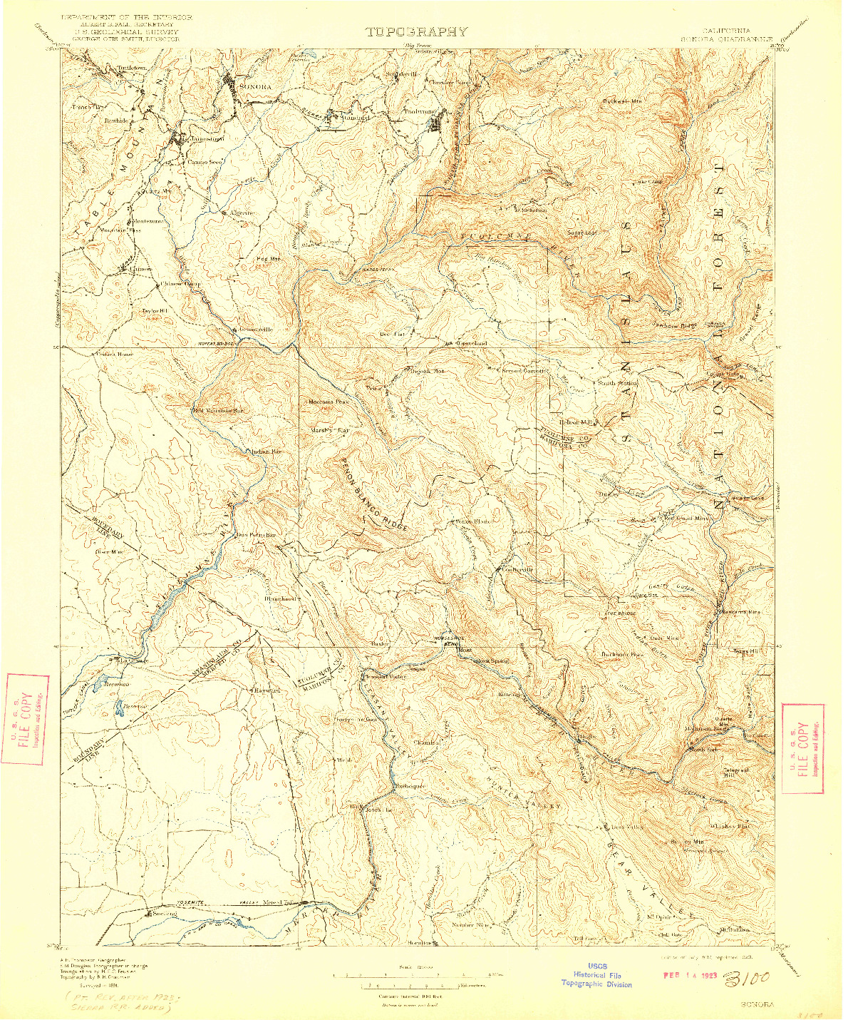 USGS 1:125000-SCALE QUADRANGLE FOR SONORA, CA 1897