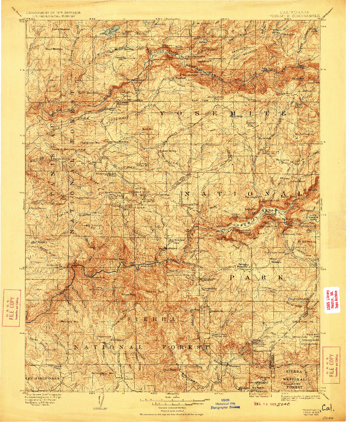 USGS 1:125000-SCALE QUADRANGLE FOR YOSEMITE, CA 1909