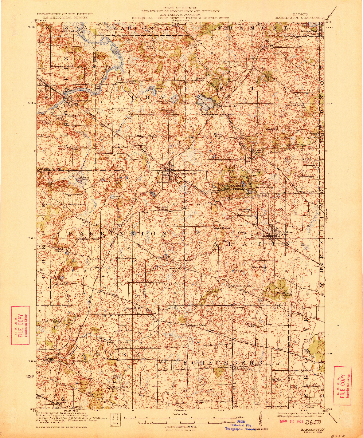 USGS 1:62500-SCALE QUADRANGLE FOR BARRINGTON, IL 1923