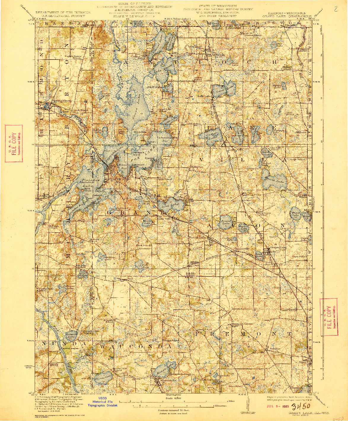 USGS 1:62500-SCALE QUADRANGLE FOR GRAYS LAKE, IL 1923