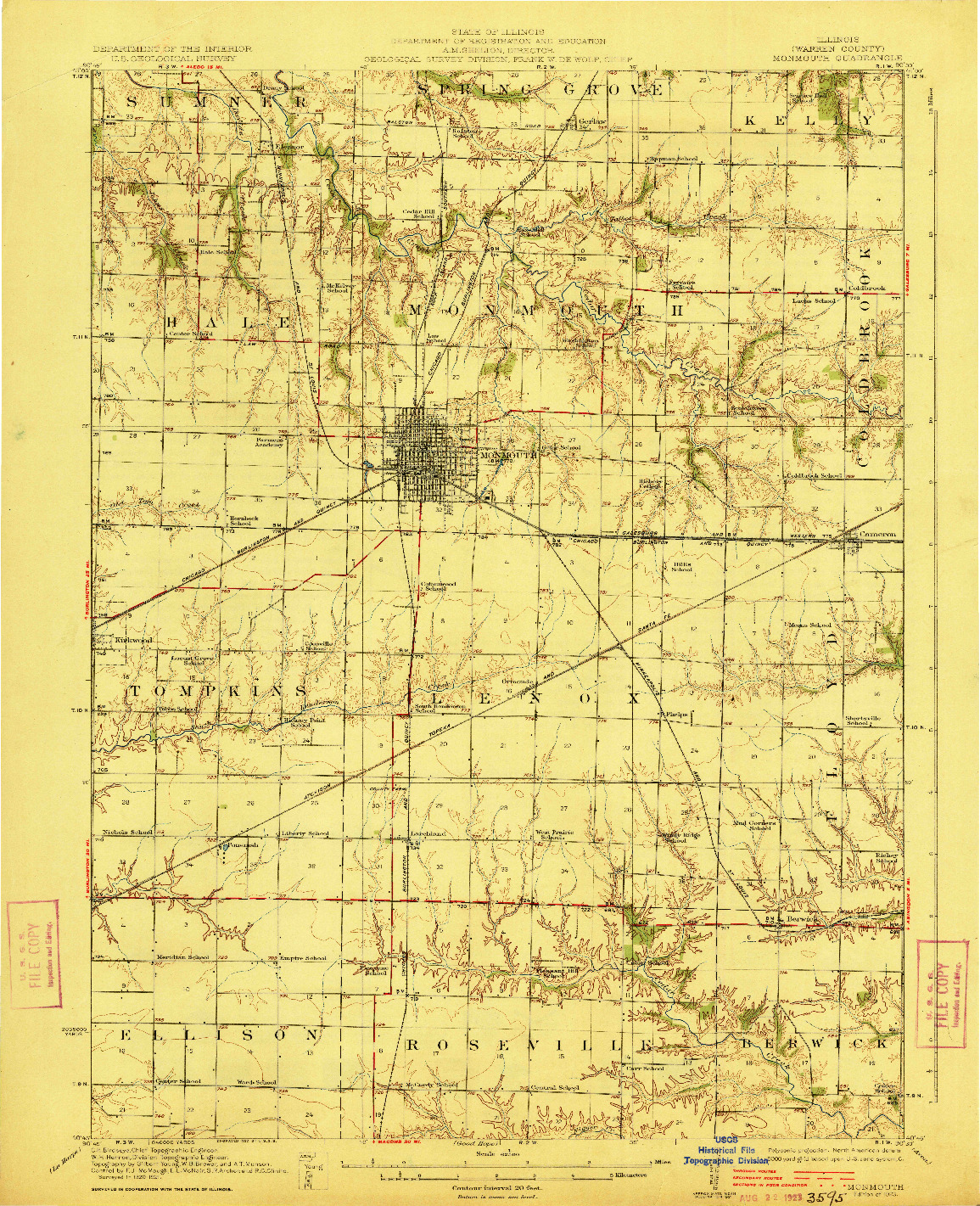 USGS 1:62500-SCALE QUADRANGLE FOR MONMOUTH, IL 1923