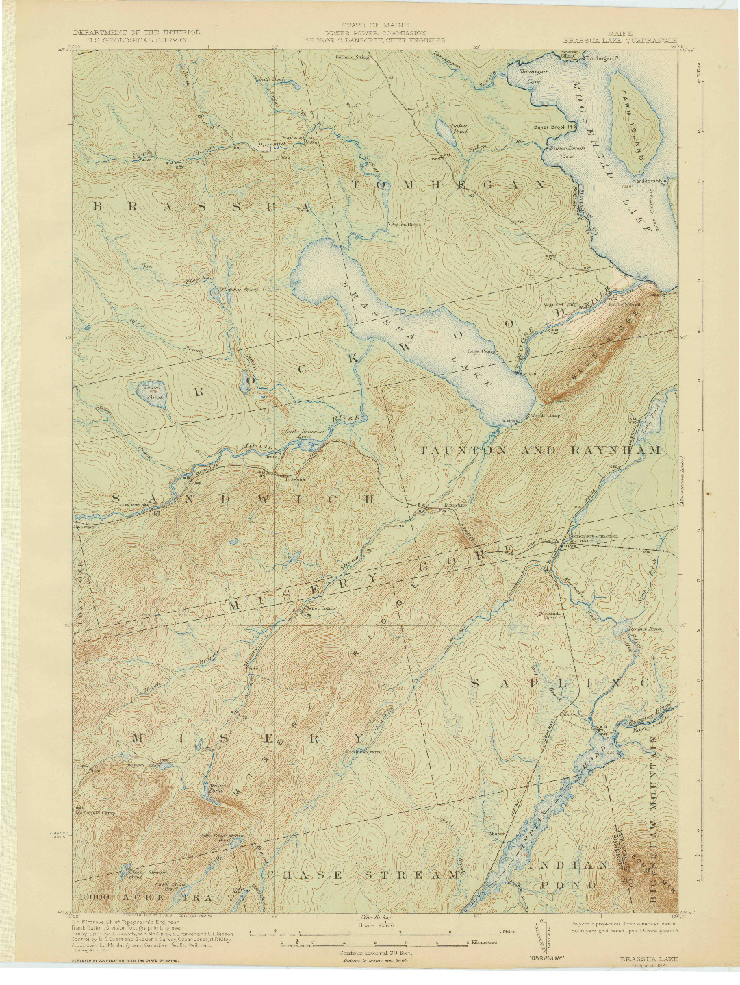 USGS 1:62500-SCALE QUADRANGLE FOR BRASSUA LAKE, ME 1923