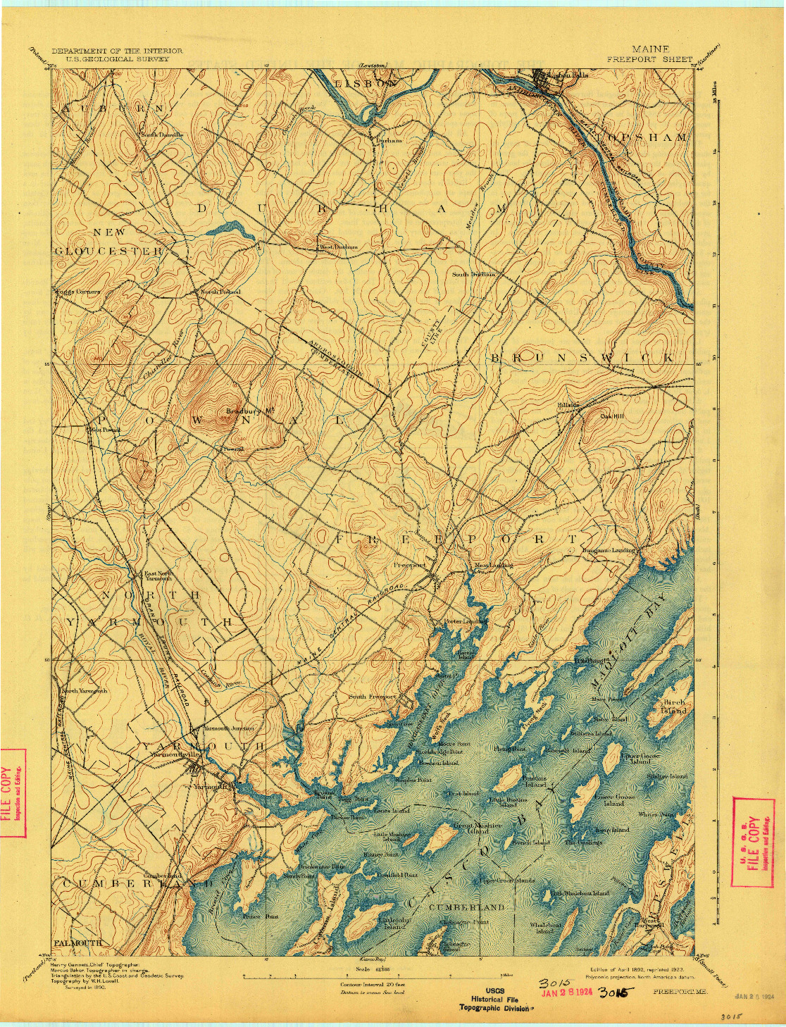 USGS 1:62500-SCALE QUADRANGLE FOR FREEPORT, ME 1892