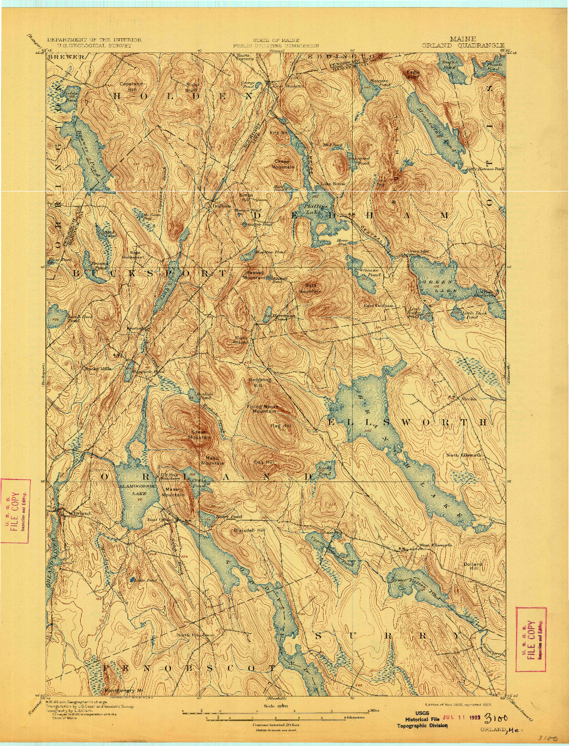 USGS 1:62500-SCALE QUADRANGLE FOR ORLAND, ME 1900
