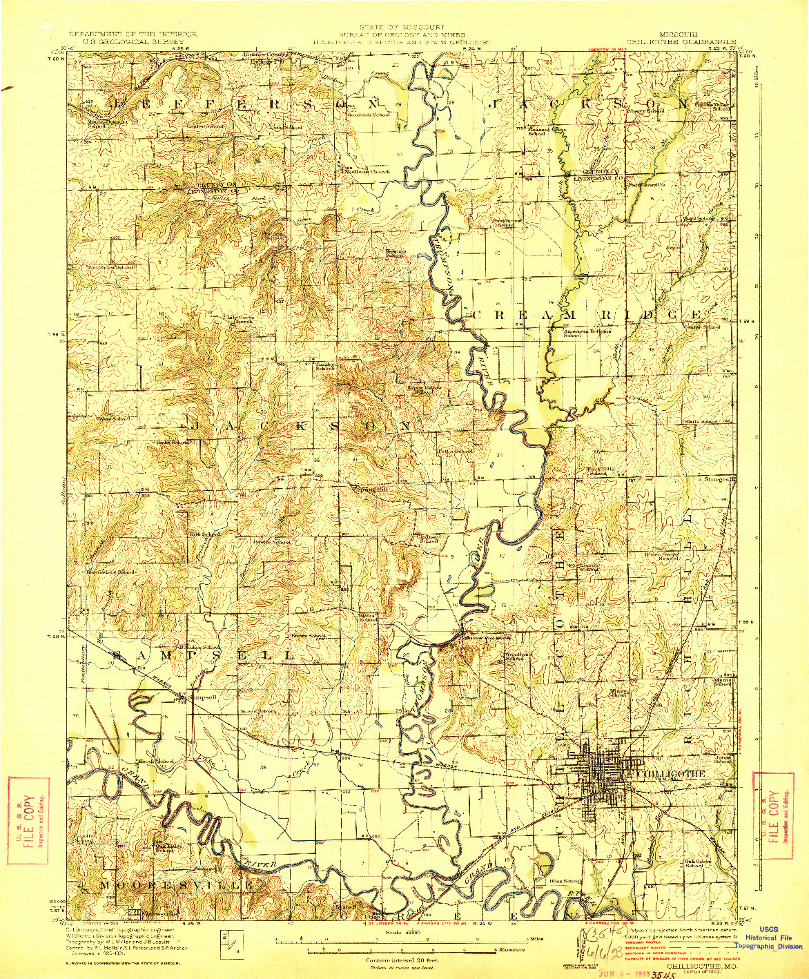 USGS 1:62500-SCALE QUADRANGLE FOR CHILLICOTHE, MO 1923