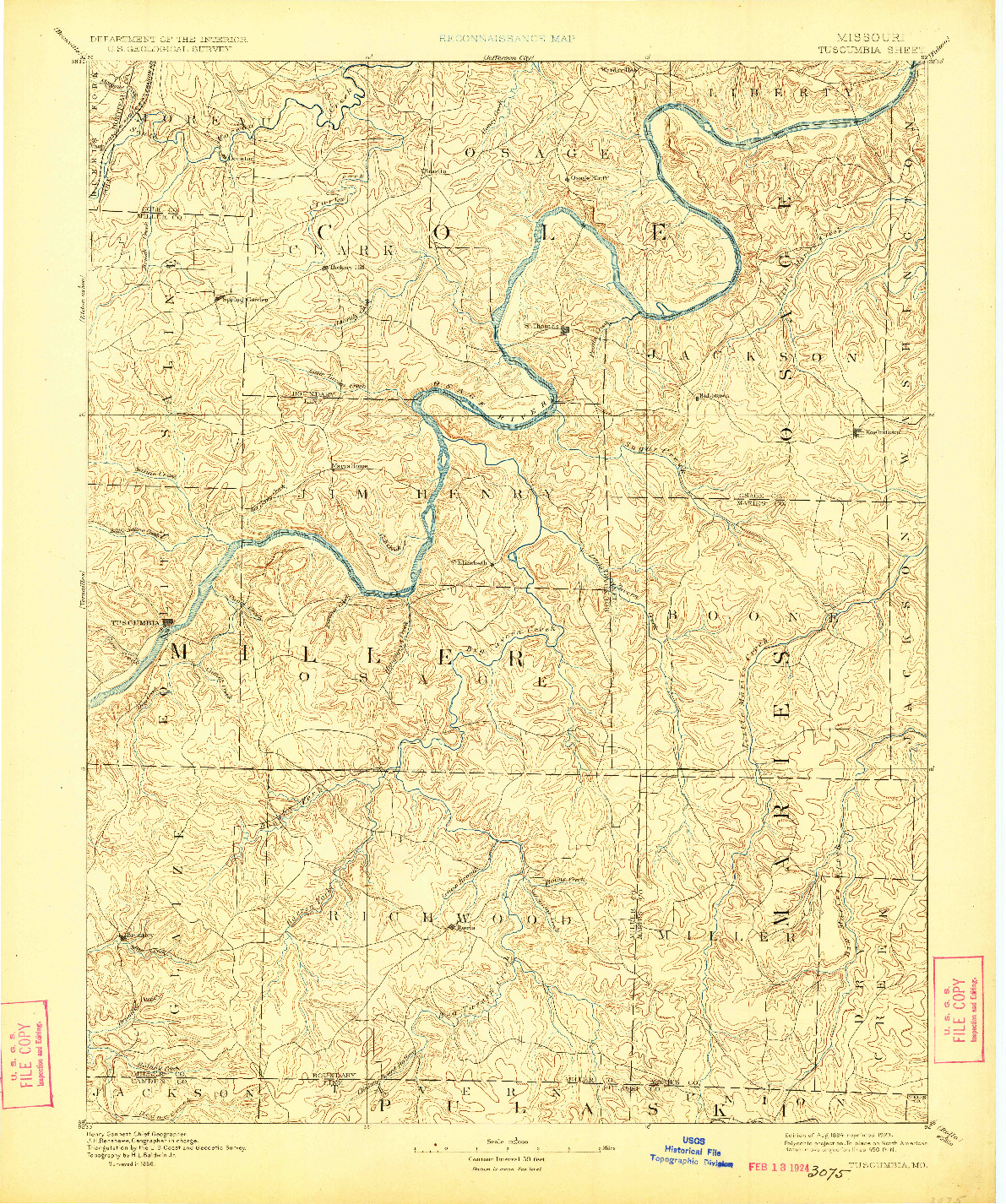USGS 1:125000-SCALE QUADRANGLE FOR TUSCUMBIA, MO 1894