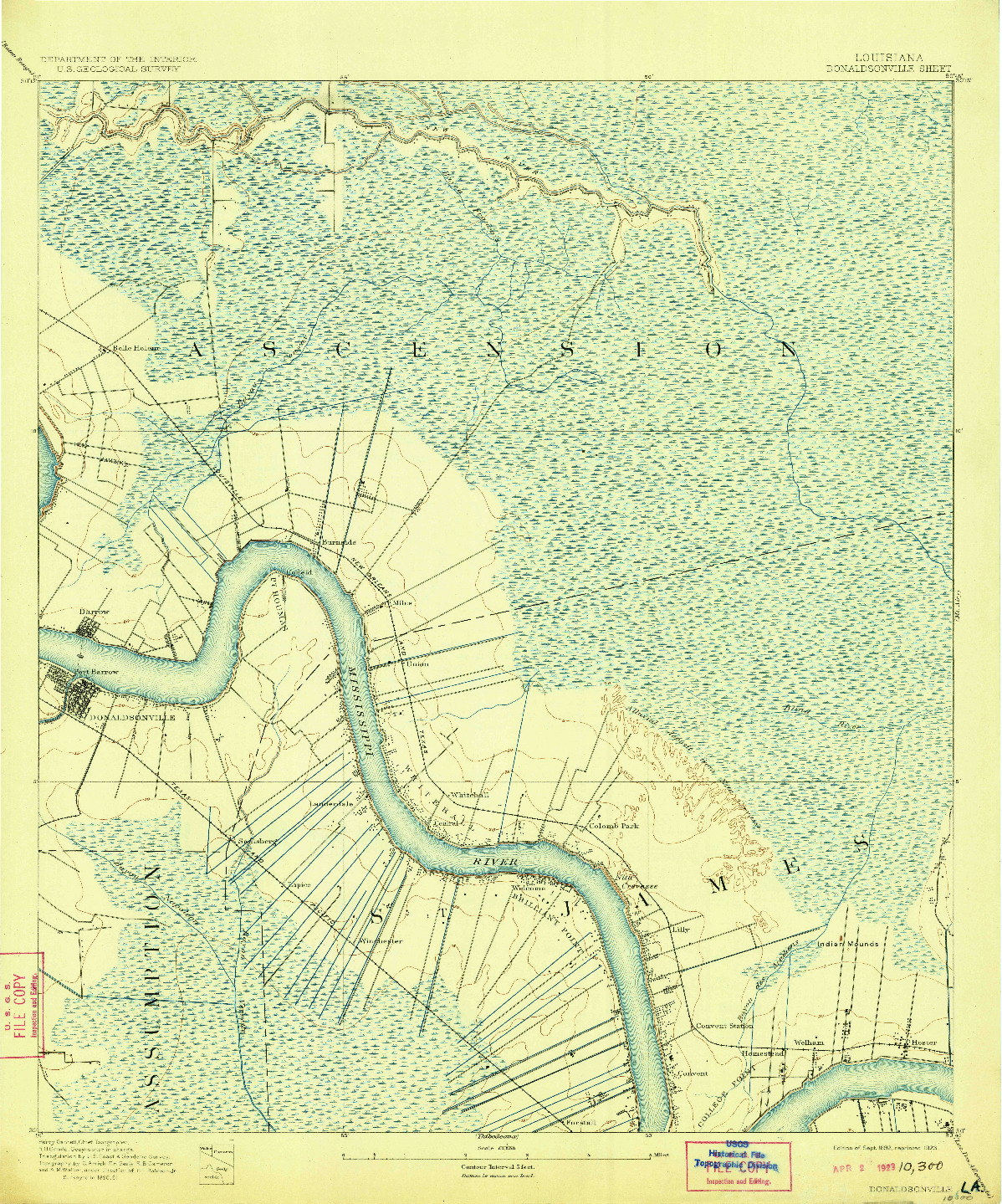 USGS 1:62500-SCALE QUADRANGLE FOR DONALDSONVILLE, LA 1892