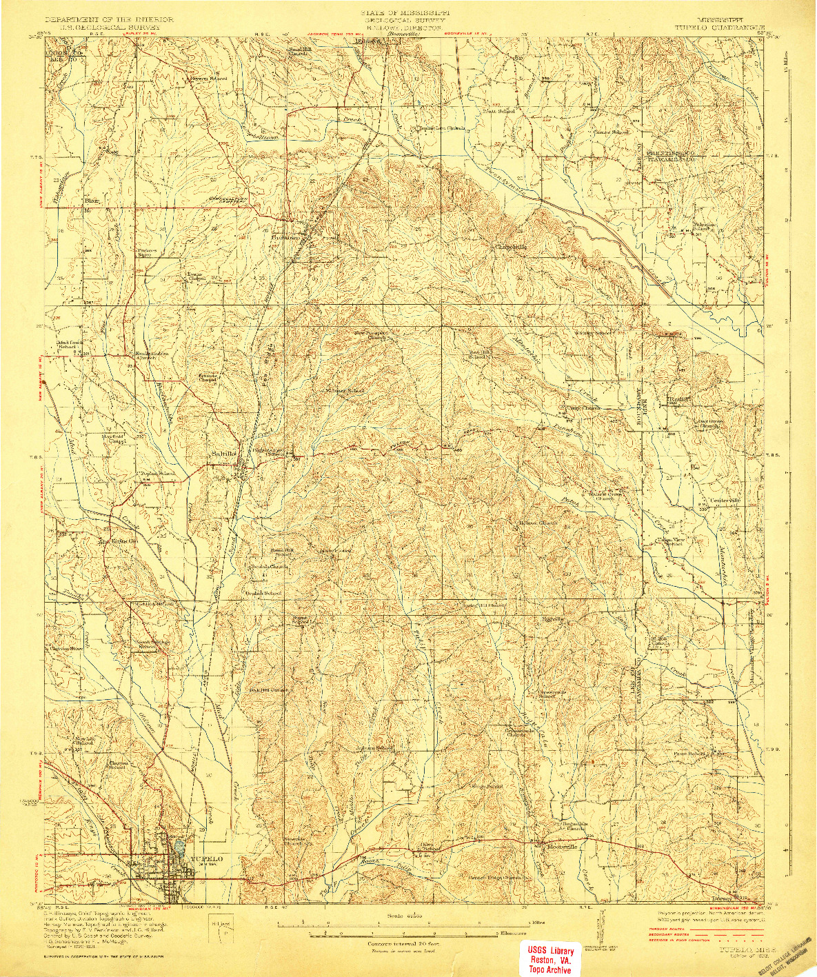 USGS 1:62500-SCALE QUADRANGLE FOR TUPELO, MS 1923