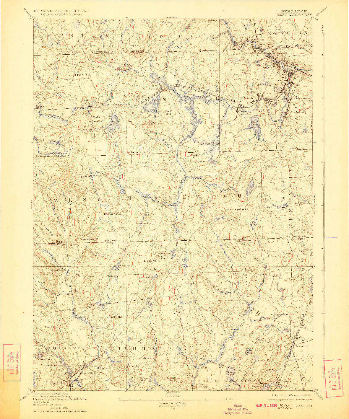 USGS 1:62500-SCALE QUADRANGLE FOR KENT, RI 1894