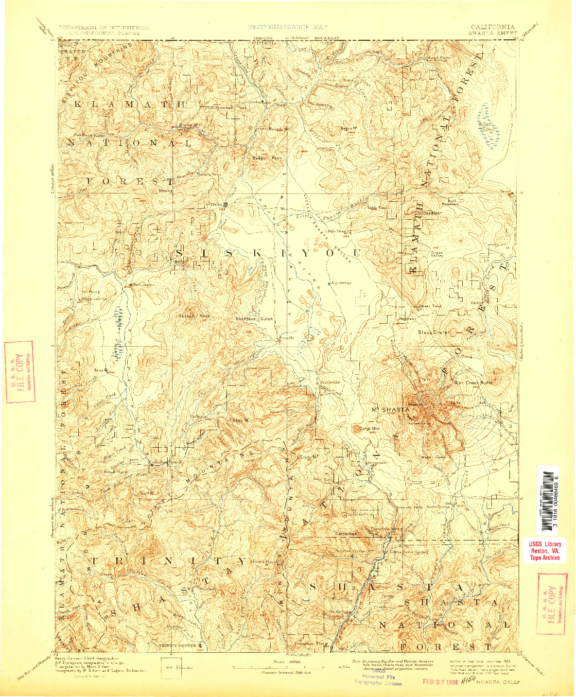 USGS 1:250000-SCALE QUADRANGLE FOR SHASTA, CA 1894