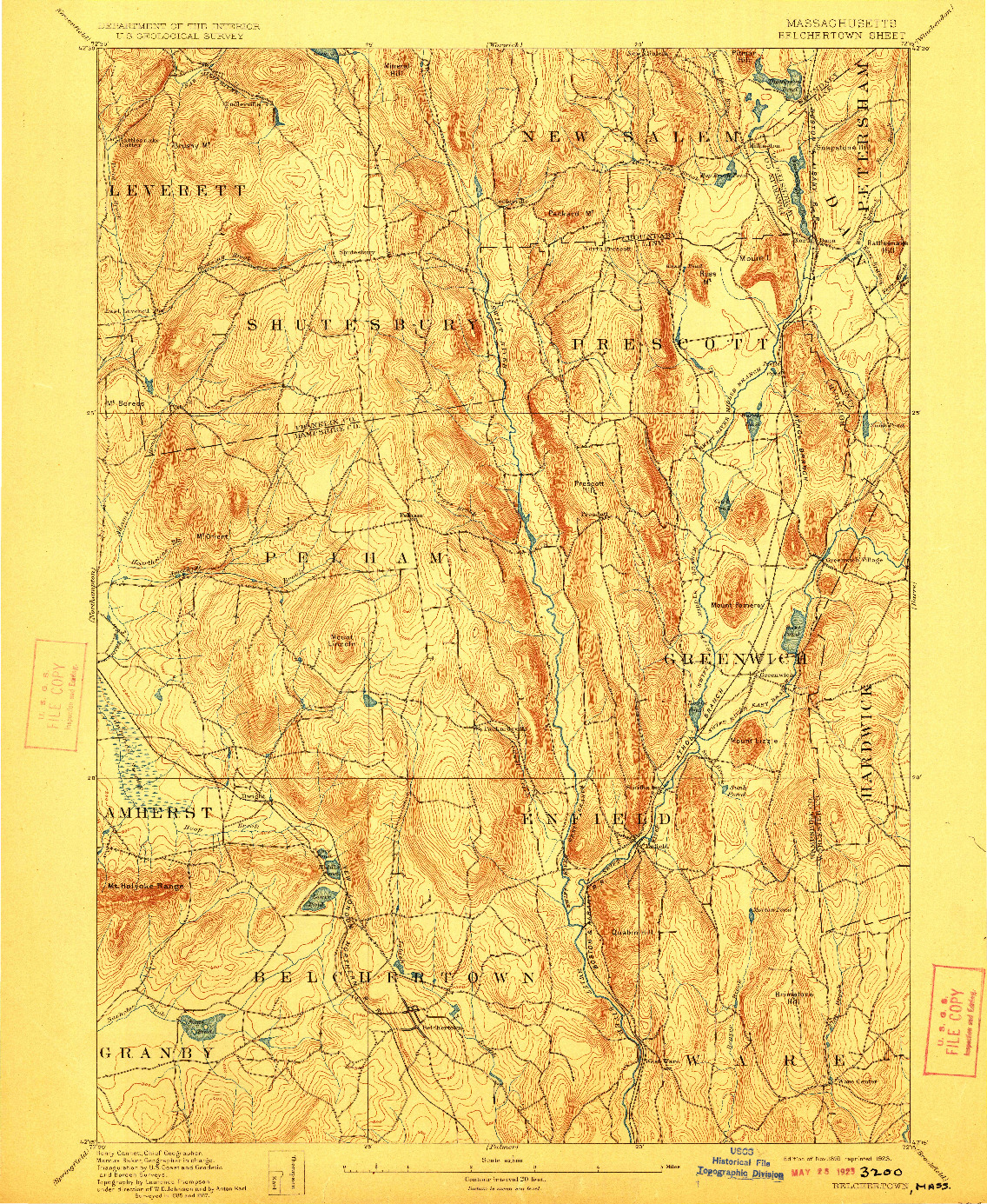 USGS 1:62500-SCALE QUADRANGLE FOR BELCHERTOWN, MA 1893