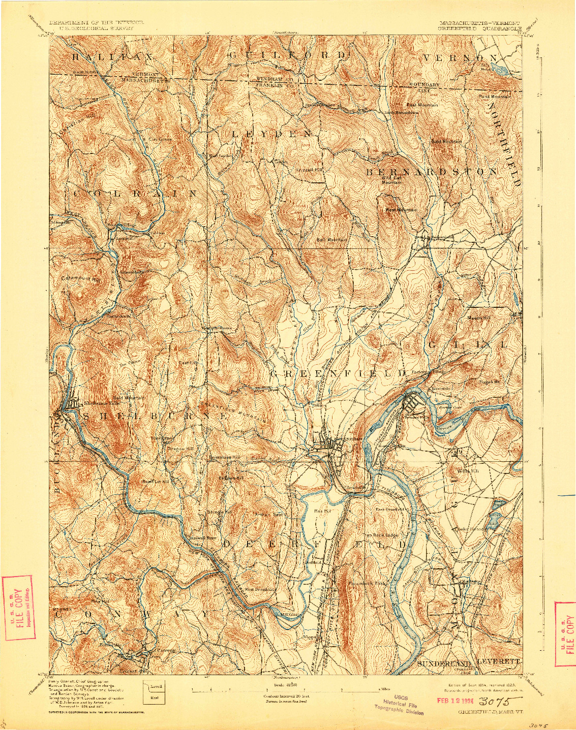 USGS 1:62500-SCALE QUADRANGLE FOR GREENFIELD, MA 1894